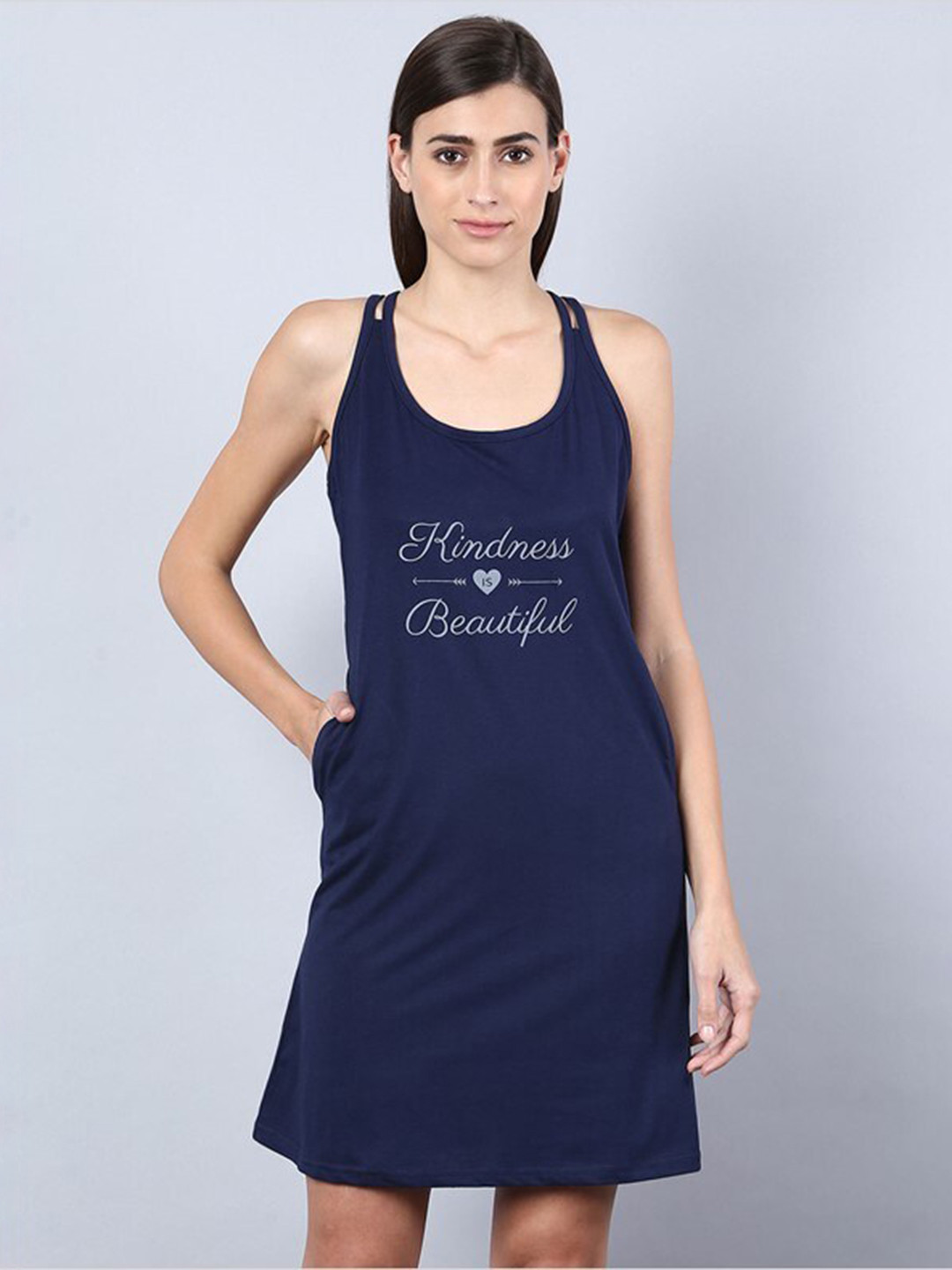 

Aila Typography Printed Sleeveless Nightdress, Blue