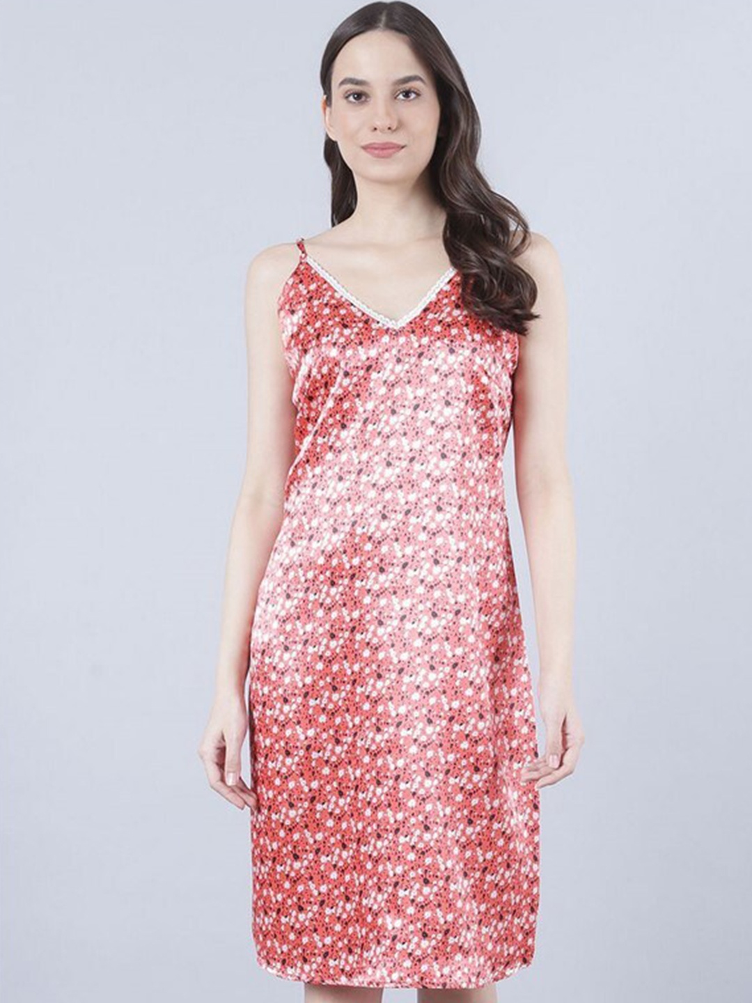 

Aila Floral Printed Shoulder Straps Sleeveless Nightdress, Pink