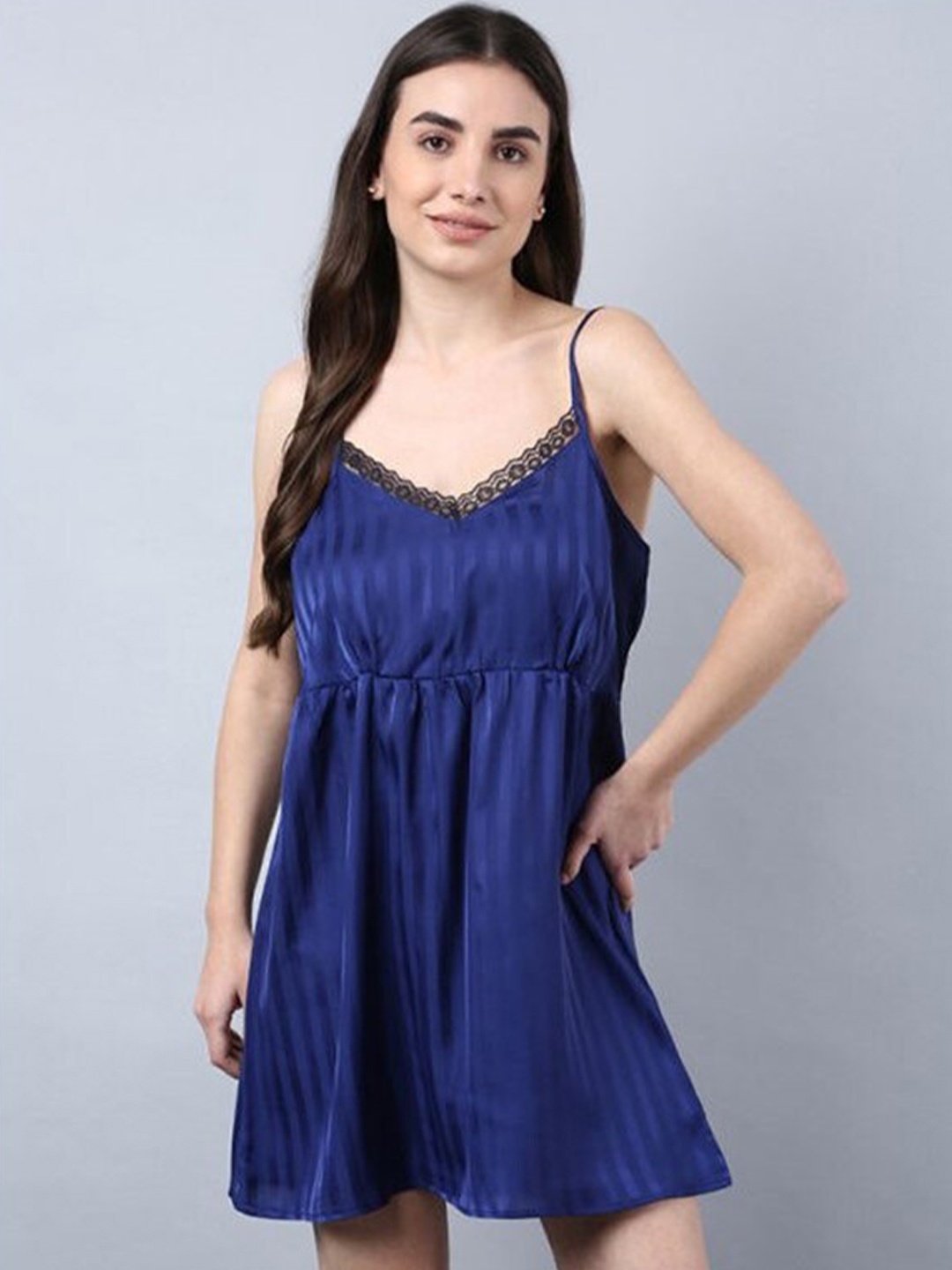 

Aila Striped Shoulder Straps Nightdress, Blue