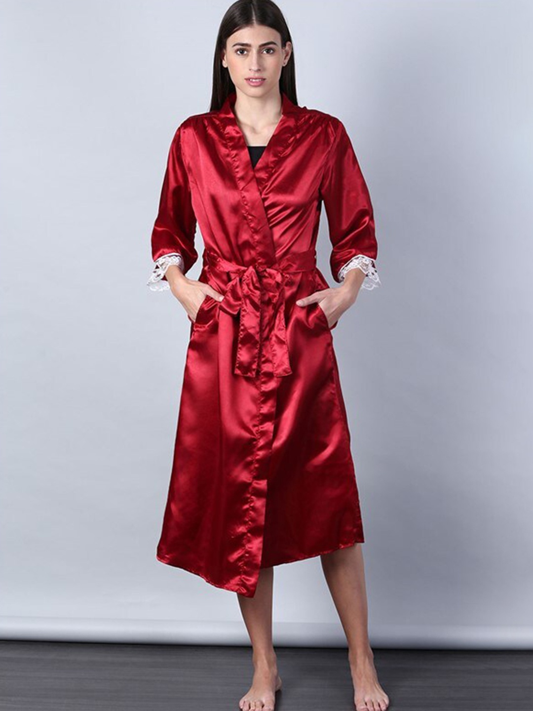 

Aila V-Neck Midi Wrap Nightdress, Red