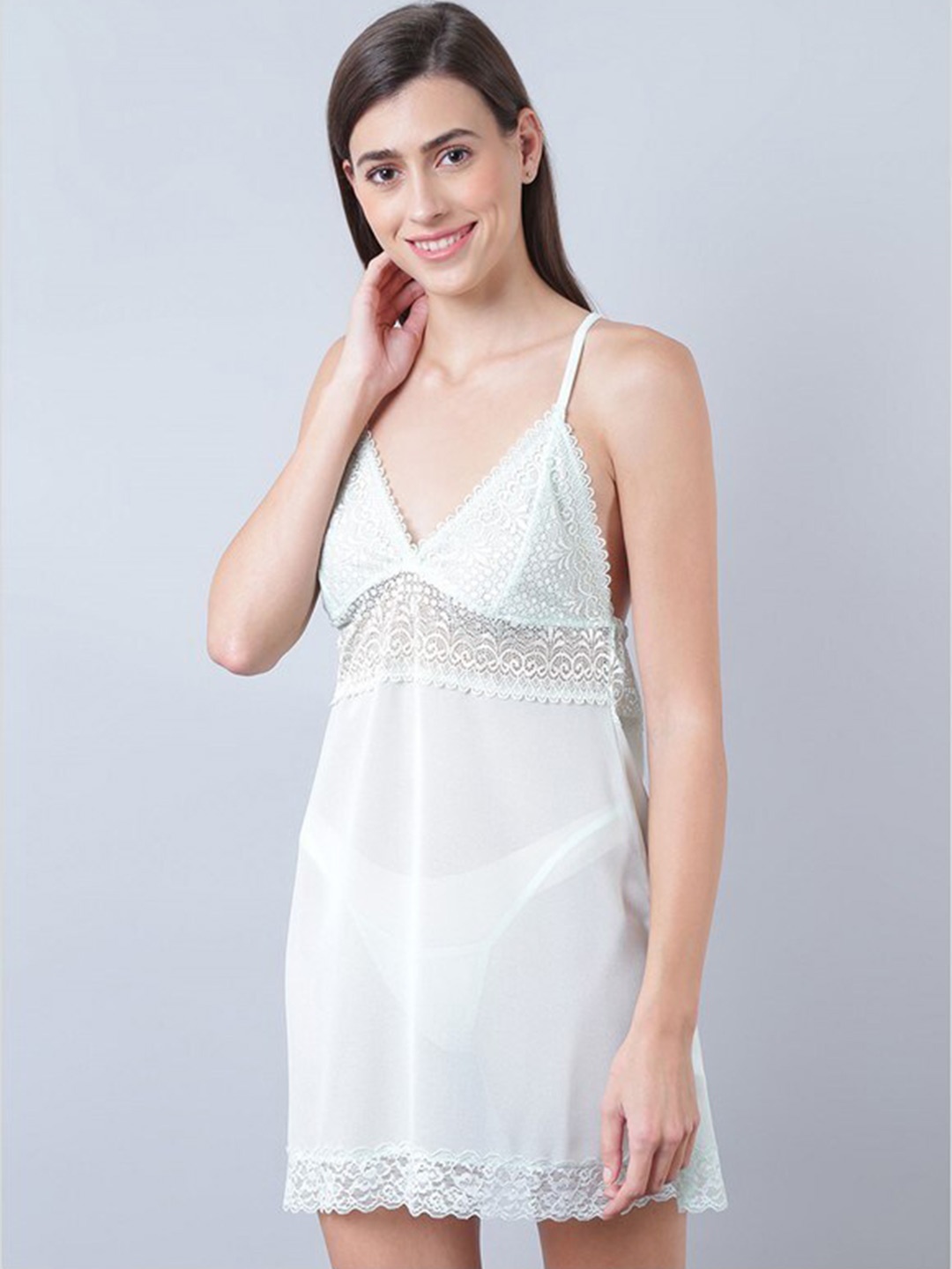 

Aila Self Design Halter Neck Baby Doll, Blue