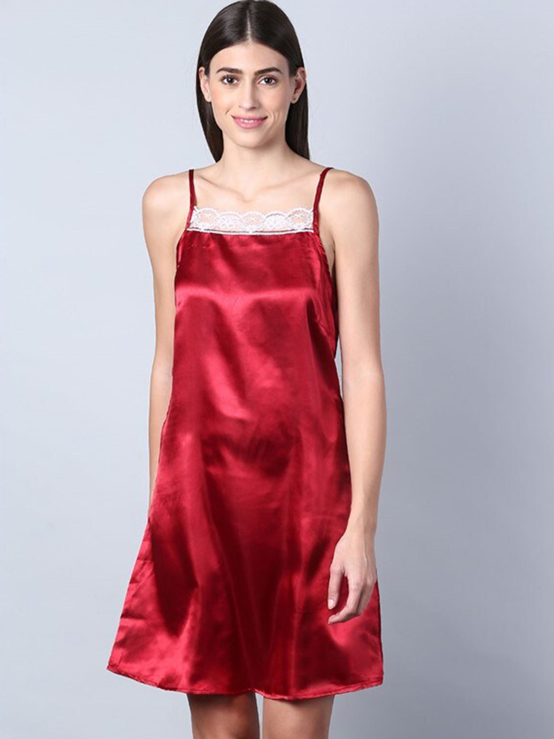 

Aila Shoulder Strap Lace Up Above Knee Nightdress, Red