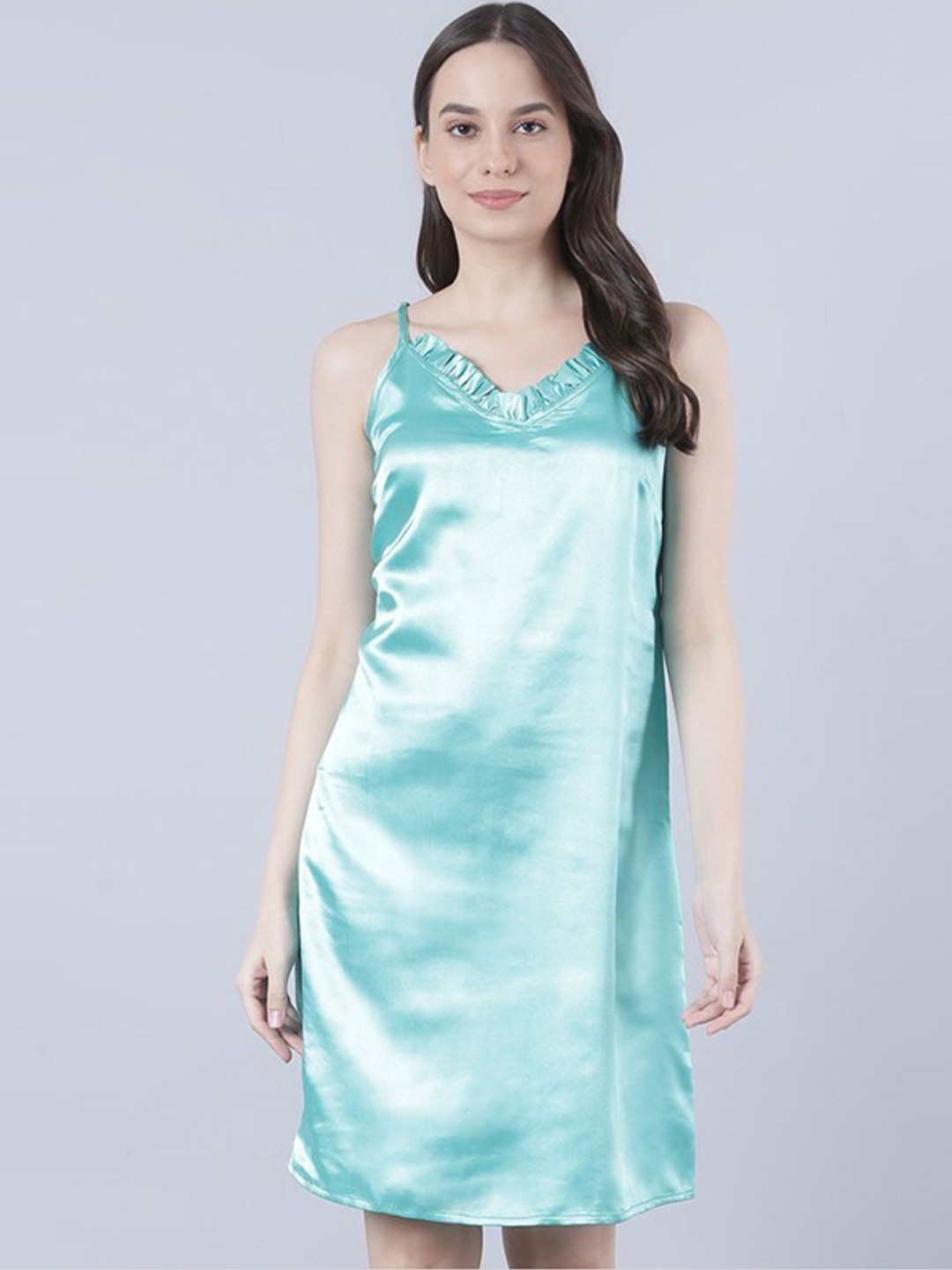 

Aila Shoulder Straps Sleeveless Above Knee Nightdress, Blue