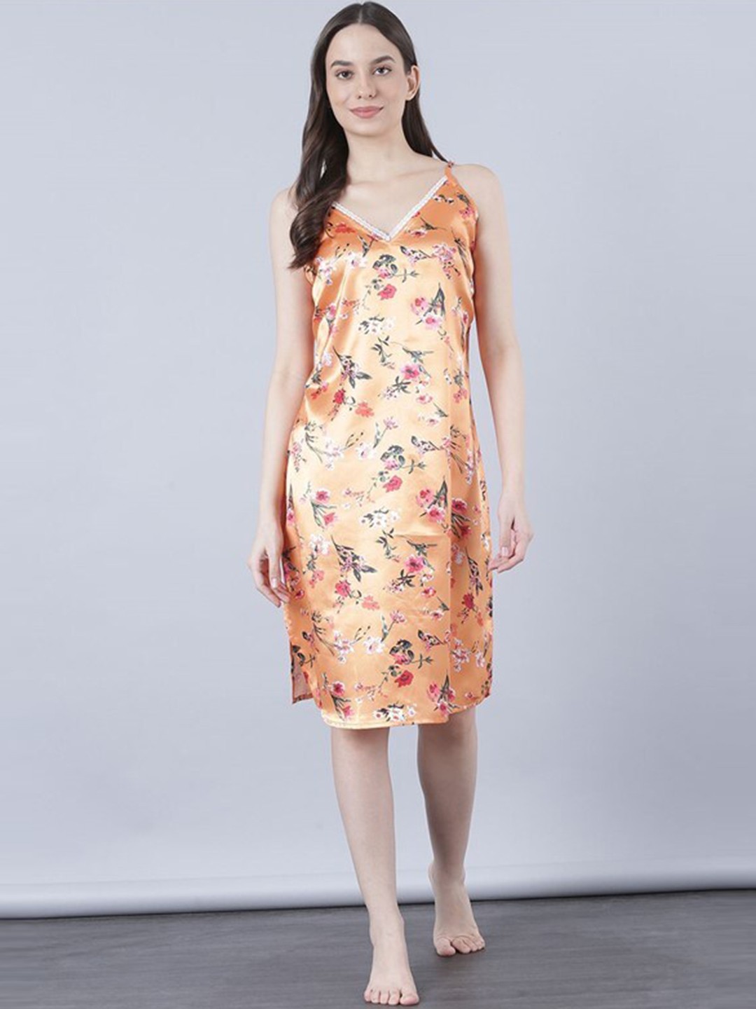 

Aila Floral Printed Nightdress, Brown