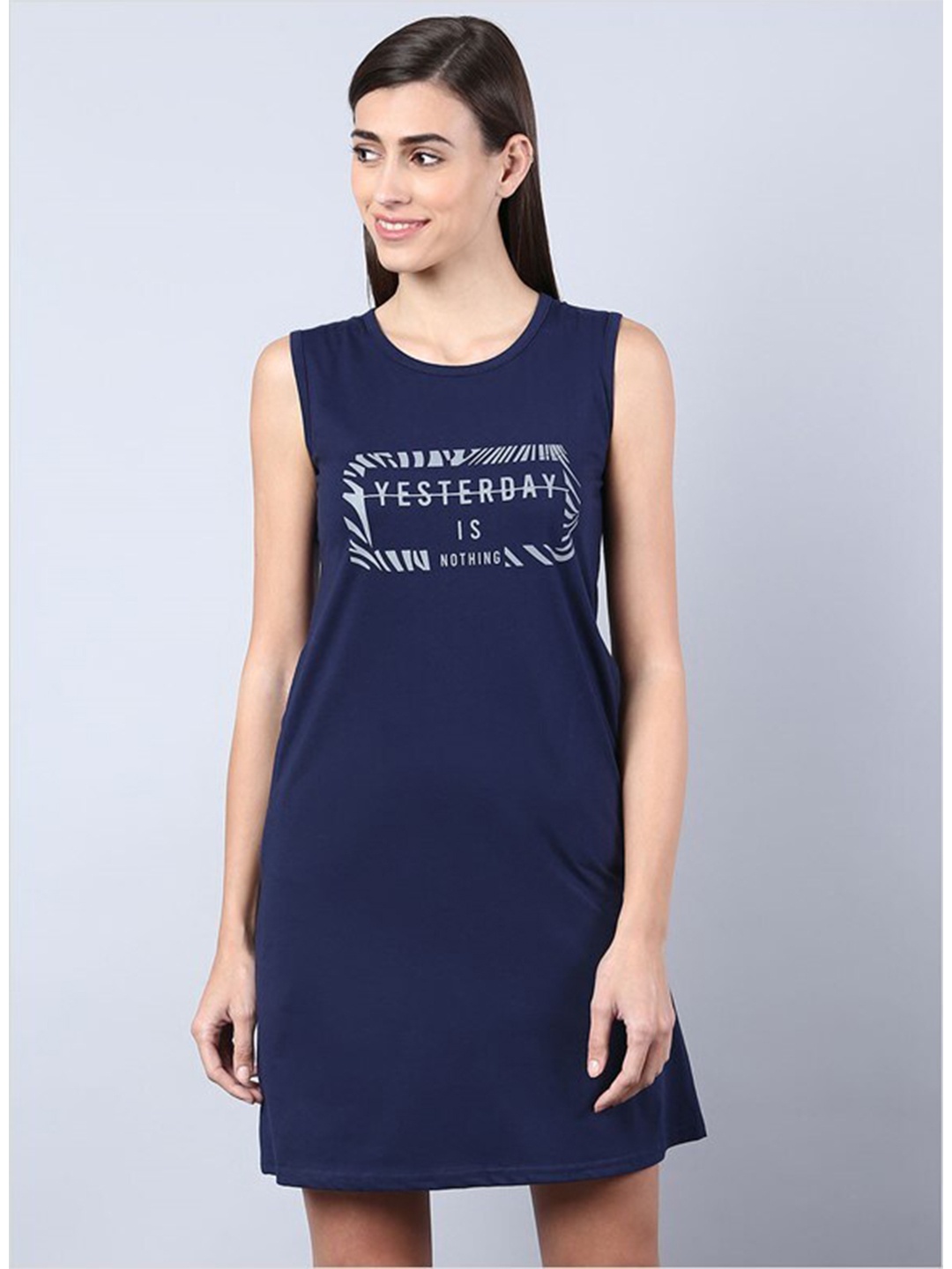 

Aila Typography Printed Midi Everyday T-shirt Nightdress, Navy blue