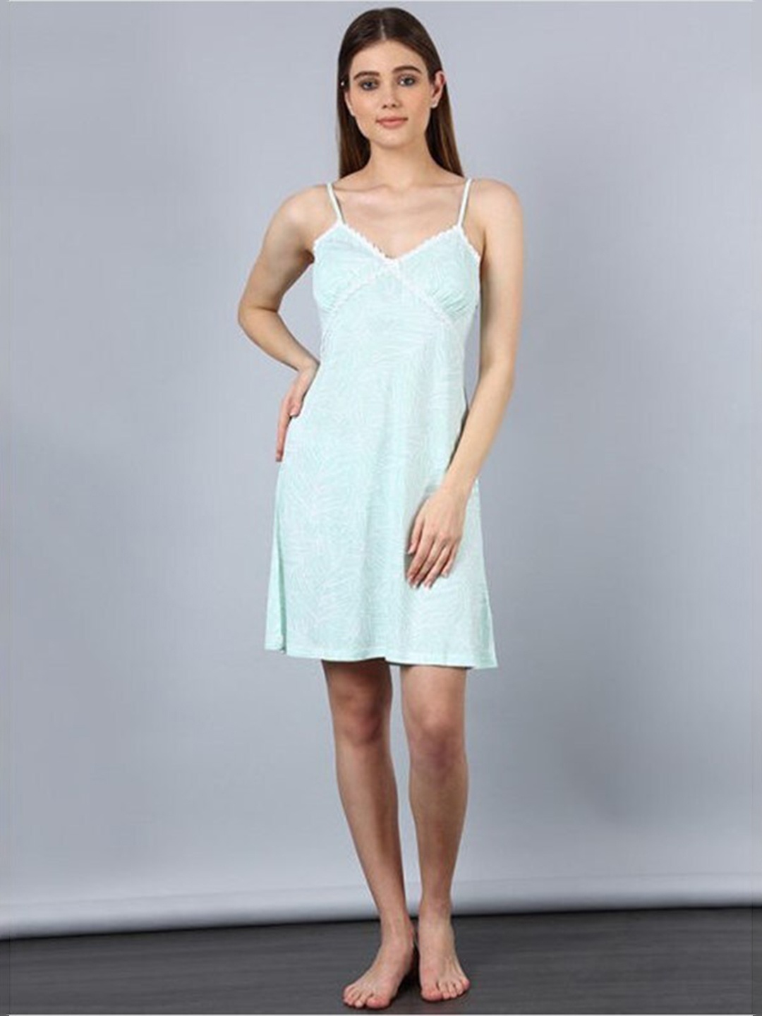 

Aila Tropical Printed Shoulder Straps Sleeveless Nightdress, Blue