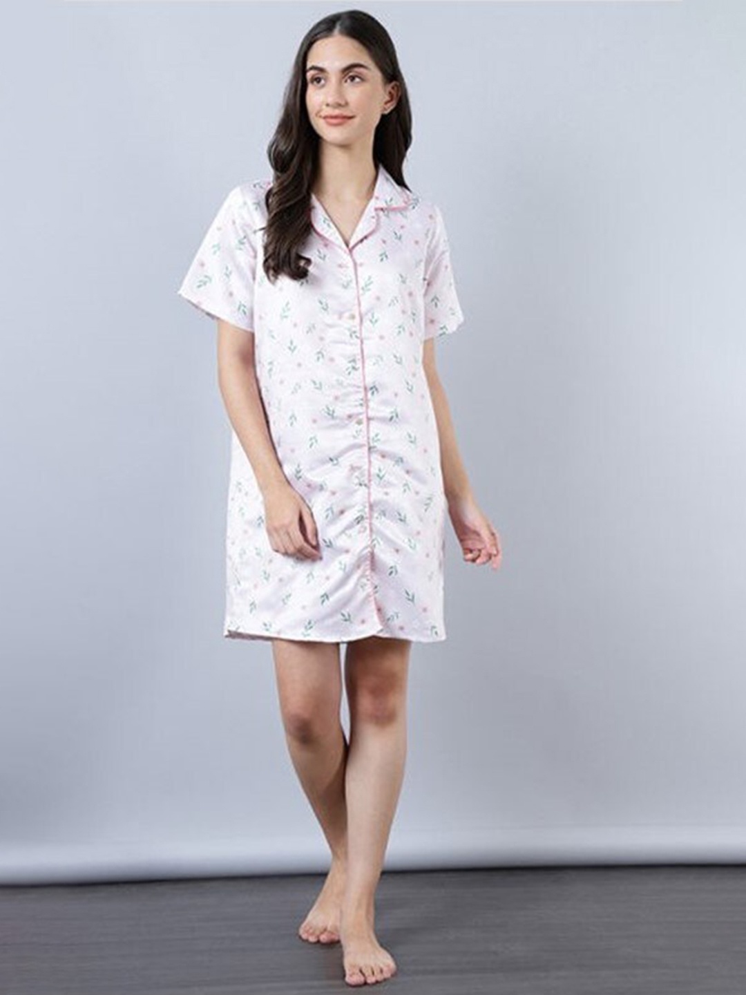 

Aila Floral Printed Nightdress, Pink