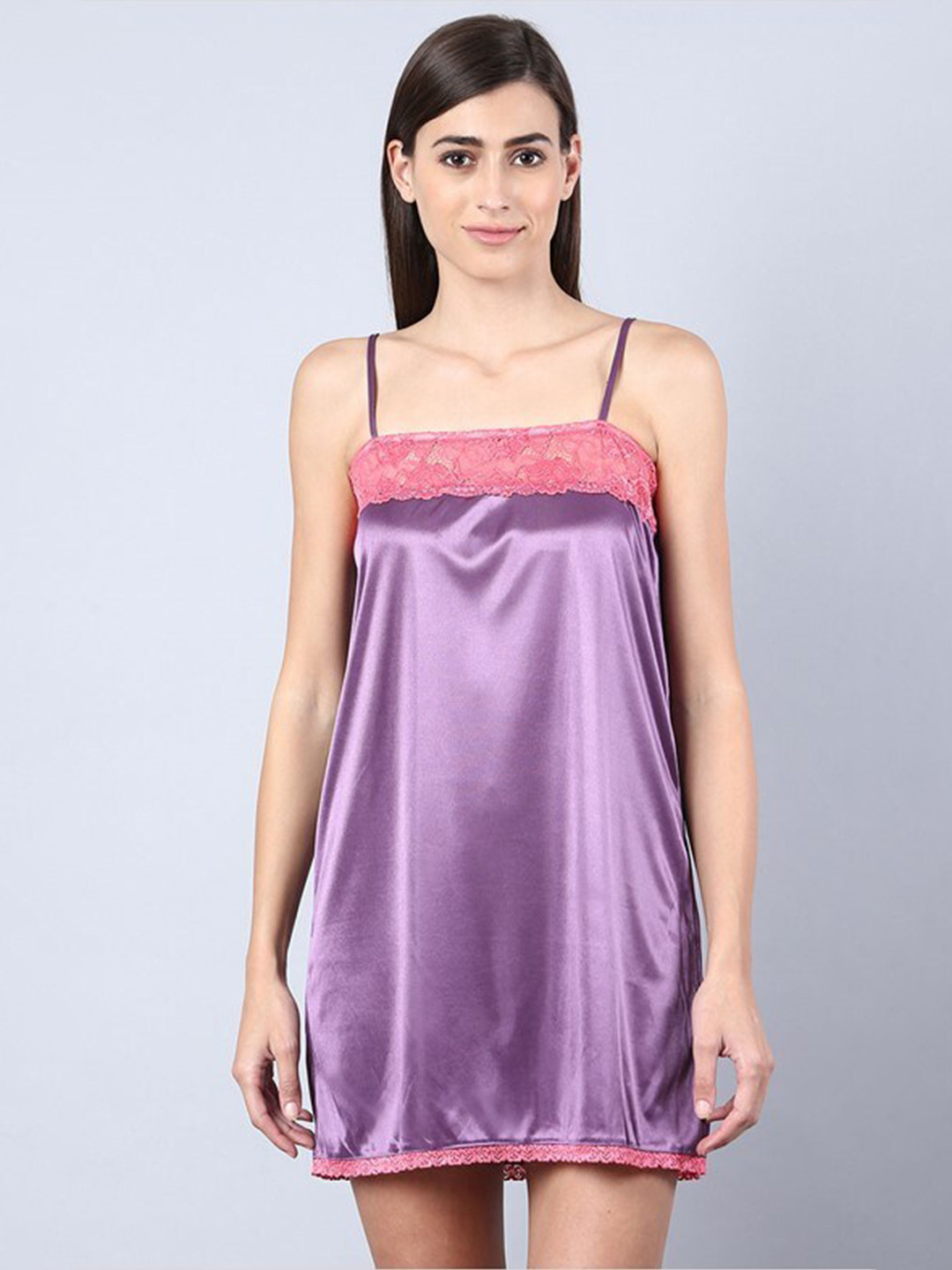 

Aila Shoulder Straps Lace Detail Nightdress, Purple