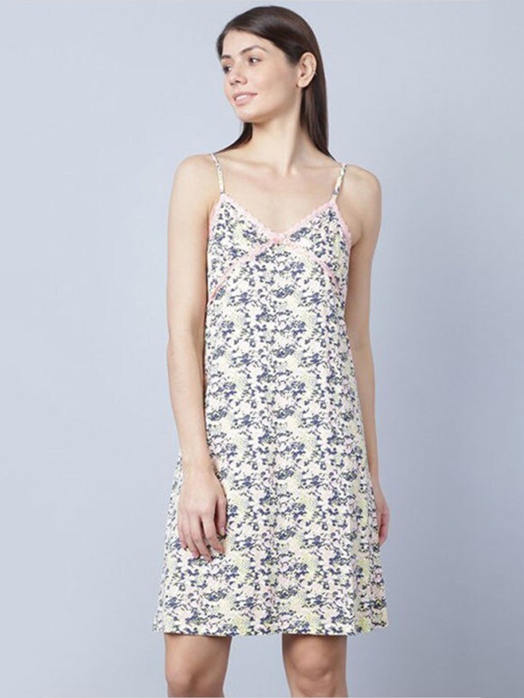 

Aila Floral Printed Shoulder Straps Nightdress, White