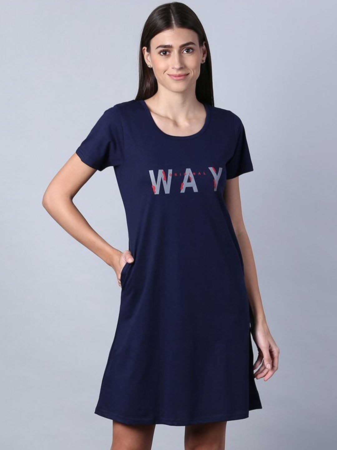 

Aila Typography Printed T-shirt Nightdress, Navy blue
