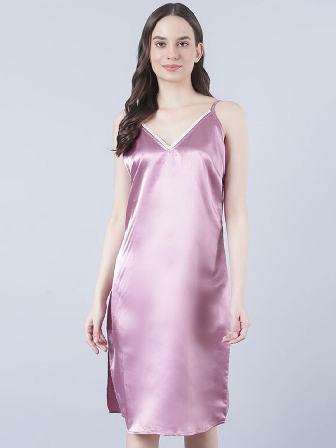 

Aila Shoulder Strap With Lace-Inserted Nightdress, Purple