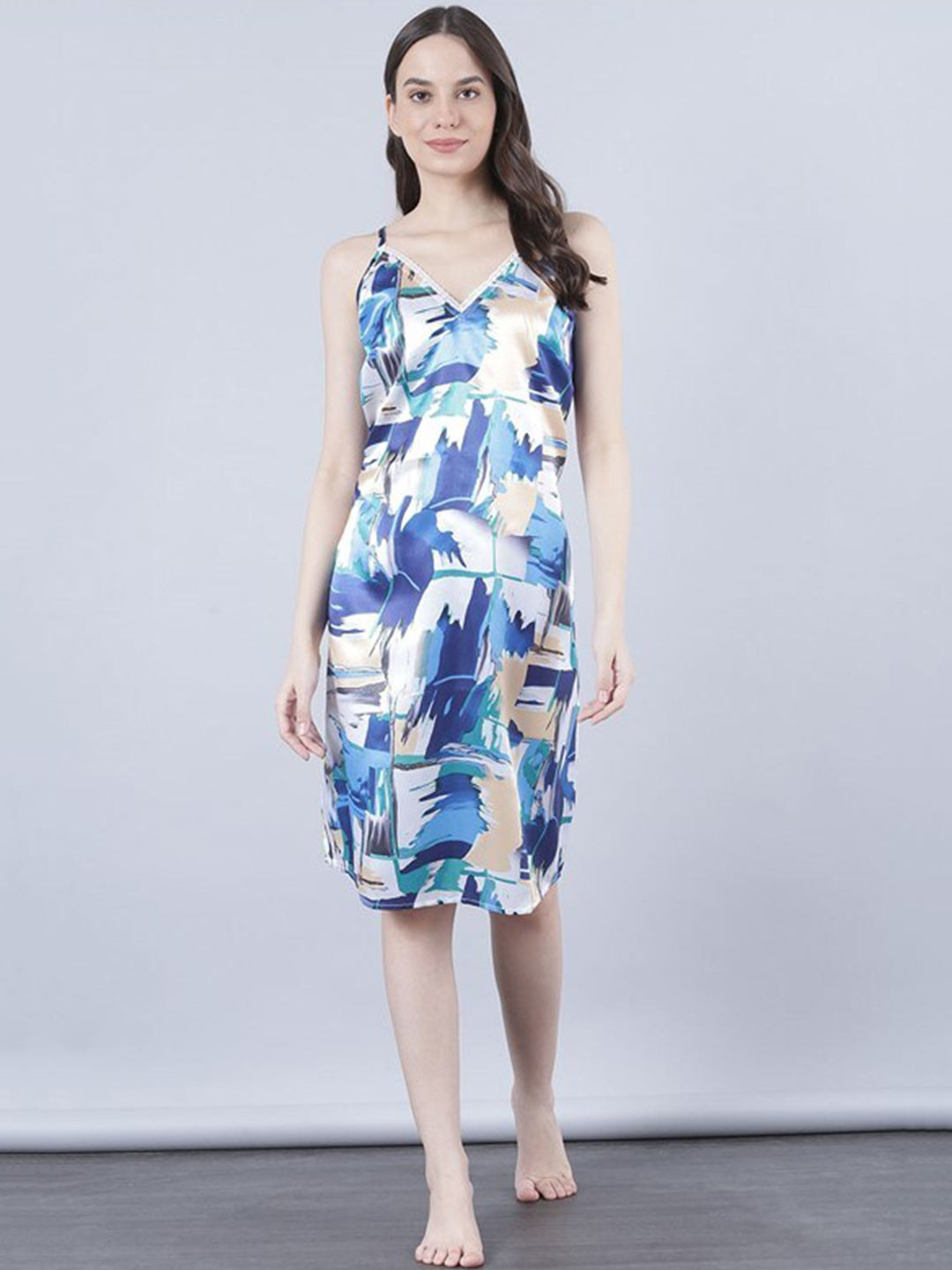 

Aila Abstract Printed Nightdress, Blue