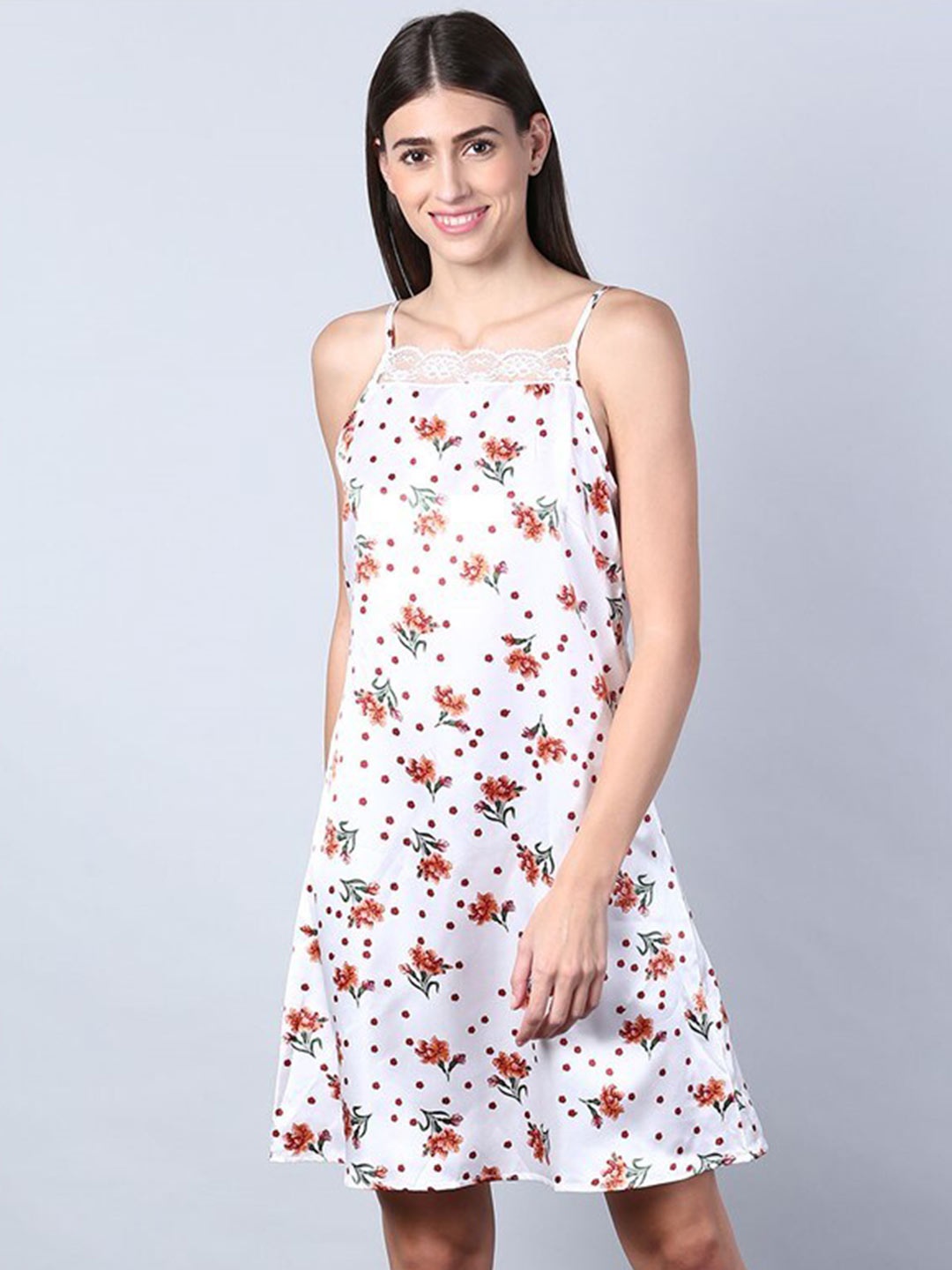 

Aila Floral Printed Nightdress, White