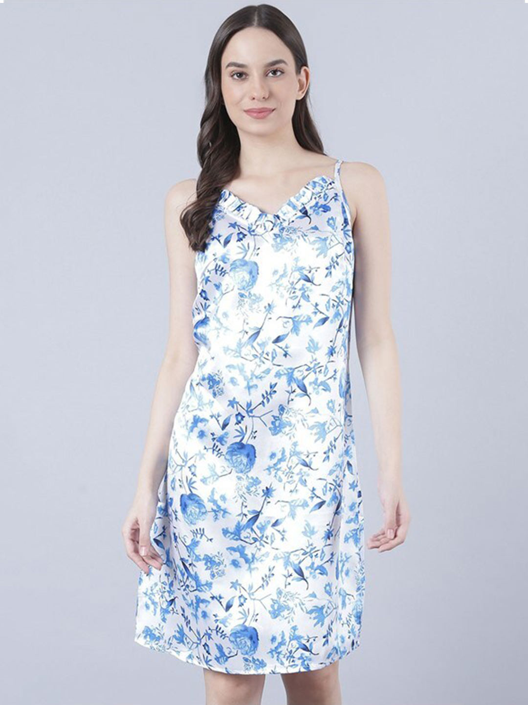 

Aila Floral Printed Shoulder Straps Everyday Nightdress, White