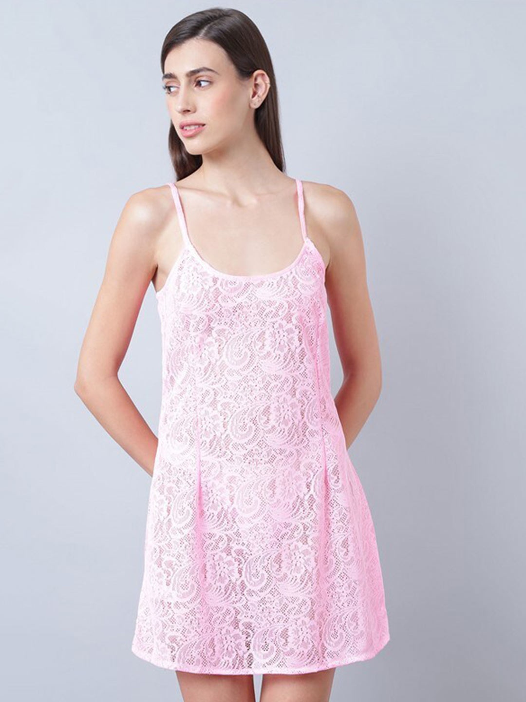 

Aila Lace Shoulder Straps Nightdress, Pink