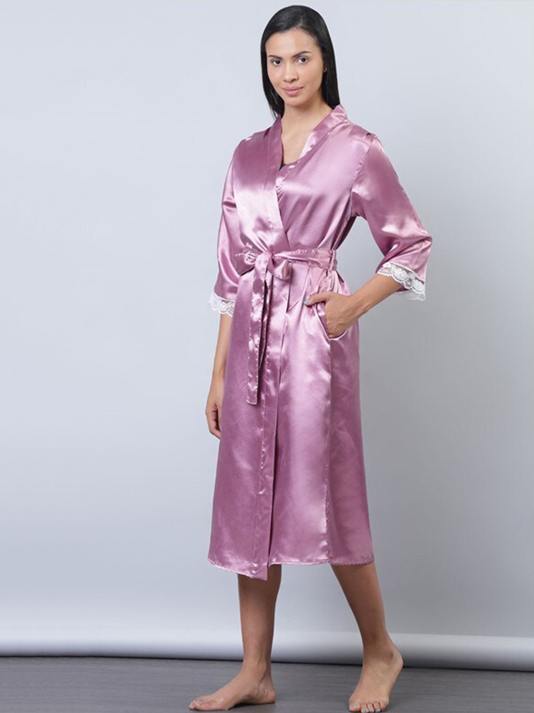 

Aila V-Neck Midi Wrap Nightdress, Purple