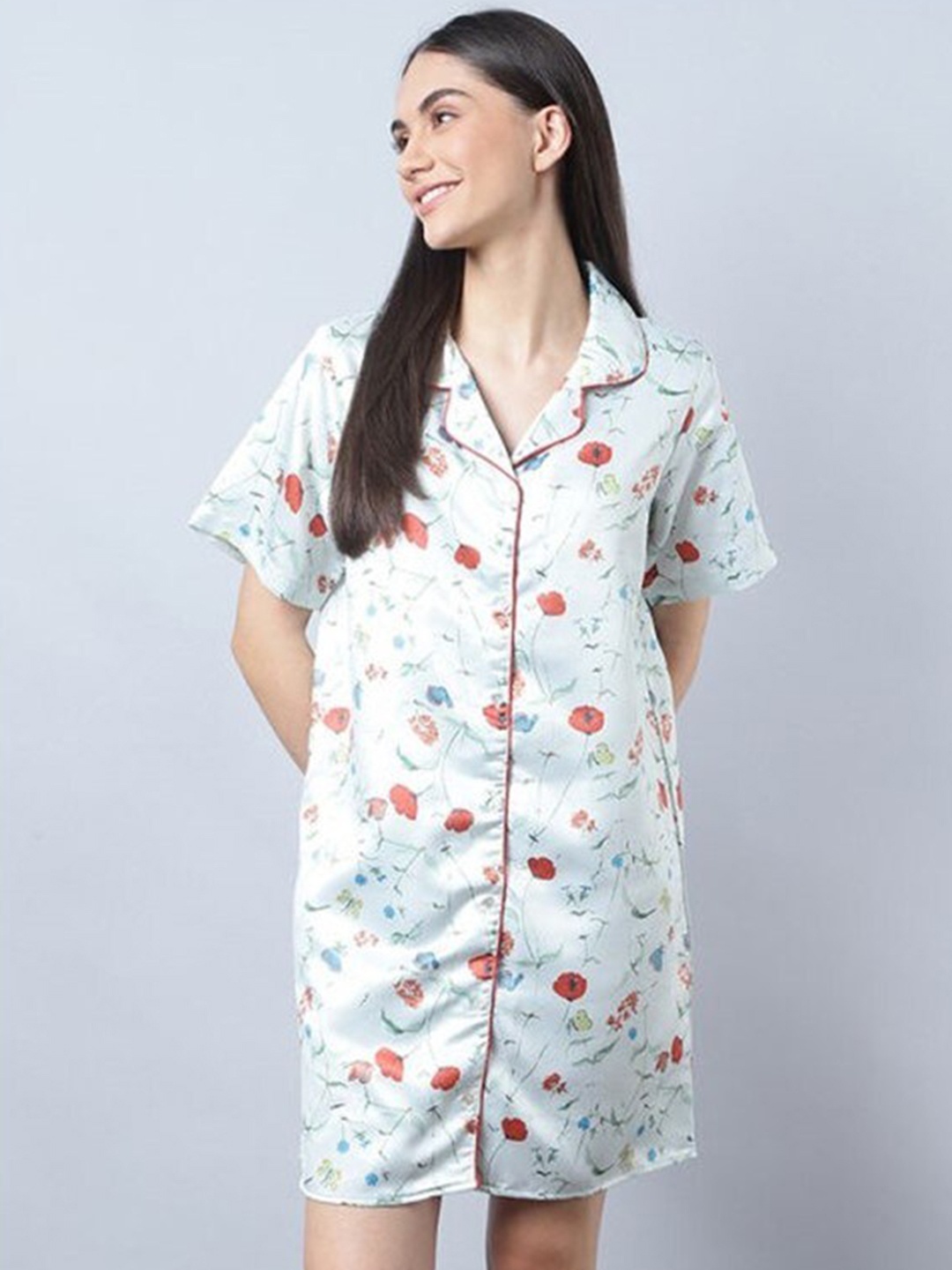 

Aila Floral Printed Shirt Dress, Blue