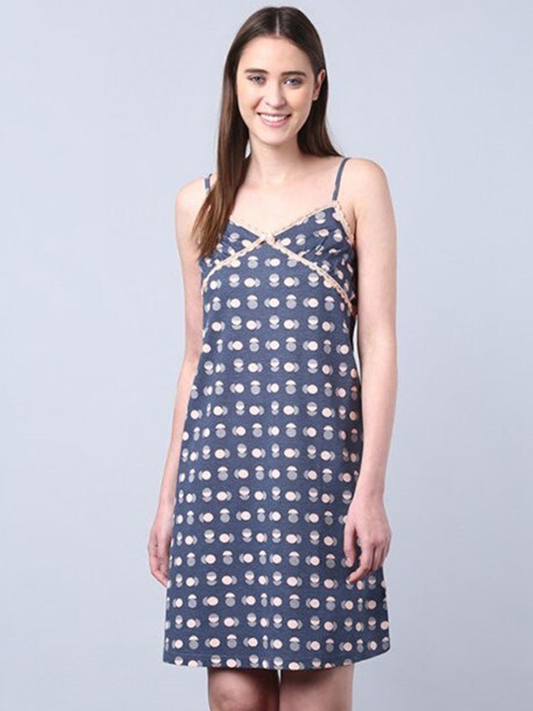 

Aila Geometric Printed Shoulder Strap Nightdress, Grey