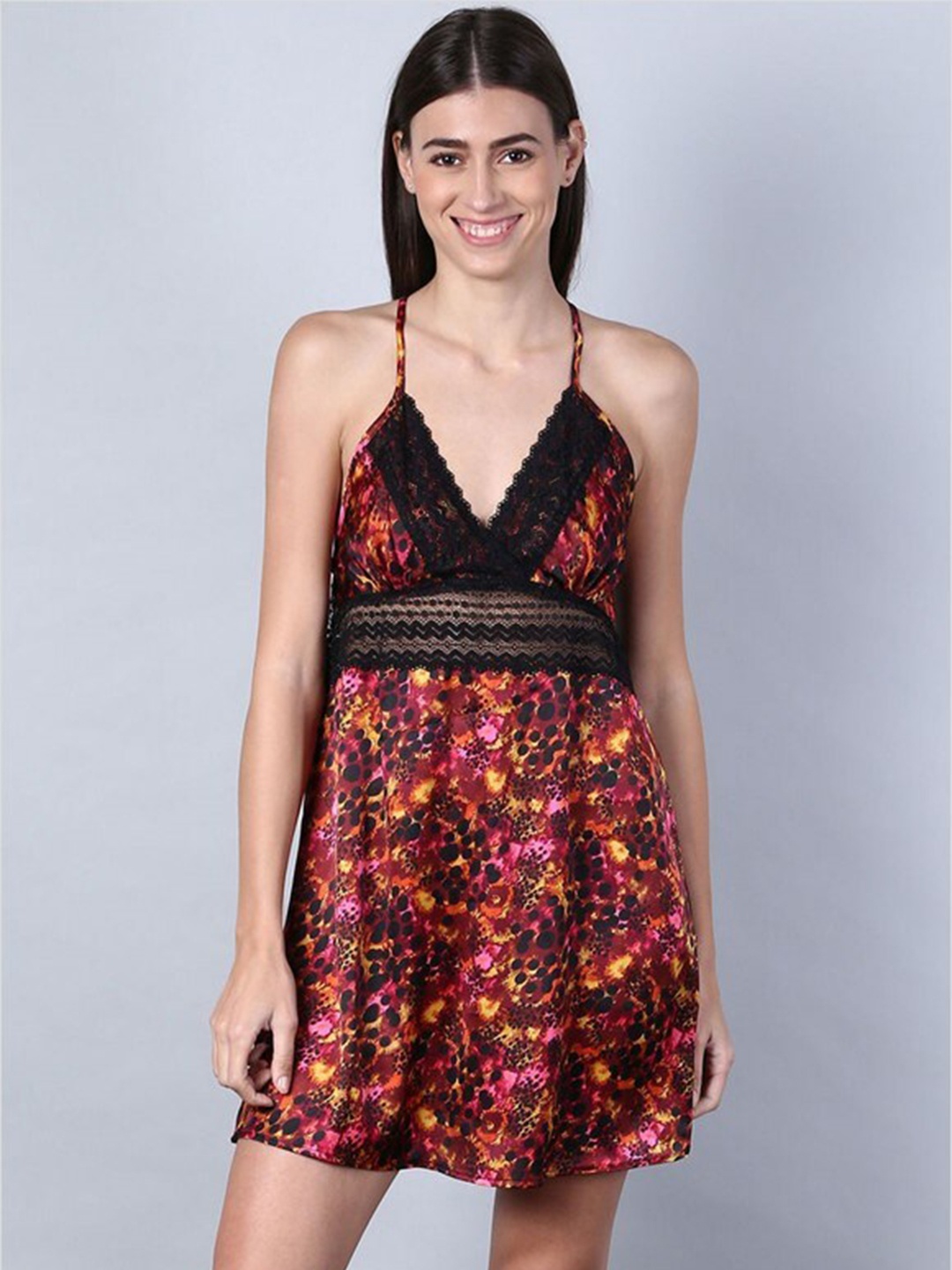

Aila Abstract Printed Shoulder Straps Nightdress, Black