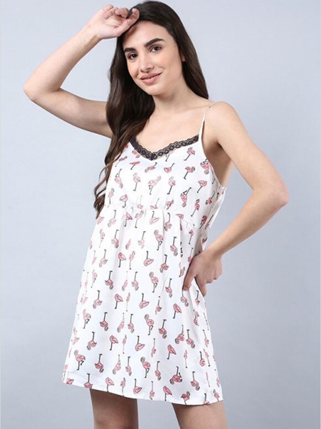 

Aila Conversational Printed Shoulder Straps Everyday Nightdress, White