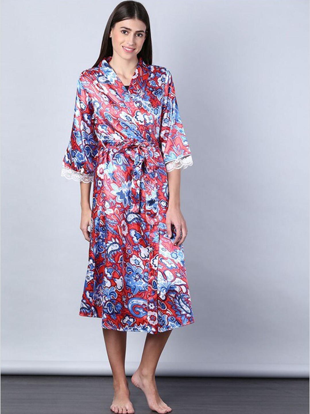 

Aila Floral Printed Wrap Nightdress, Pink