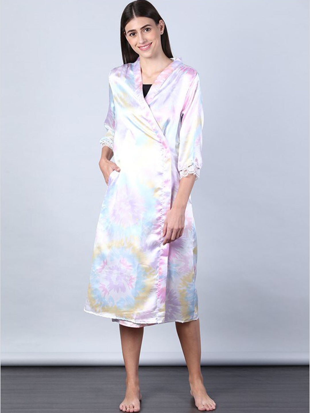 

Aila Abstract Printed Wrap Nightdress, White
