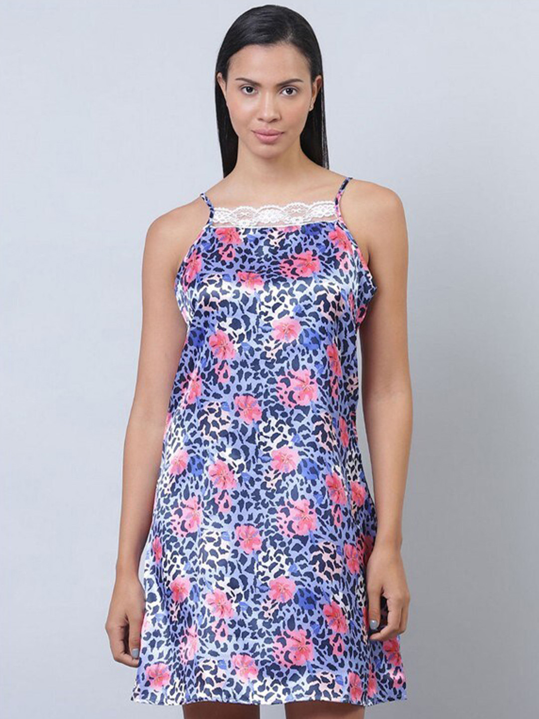 

Aila Floral Printed Shoulder Straps Nightdress, Blue
