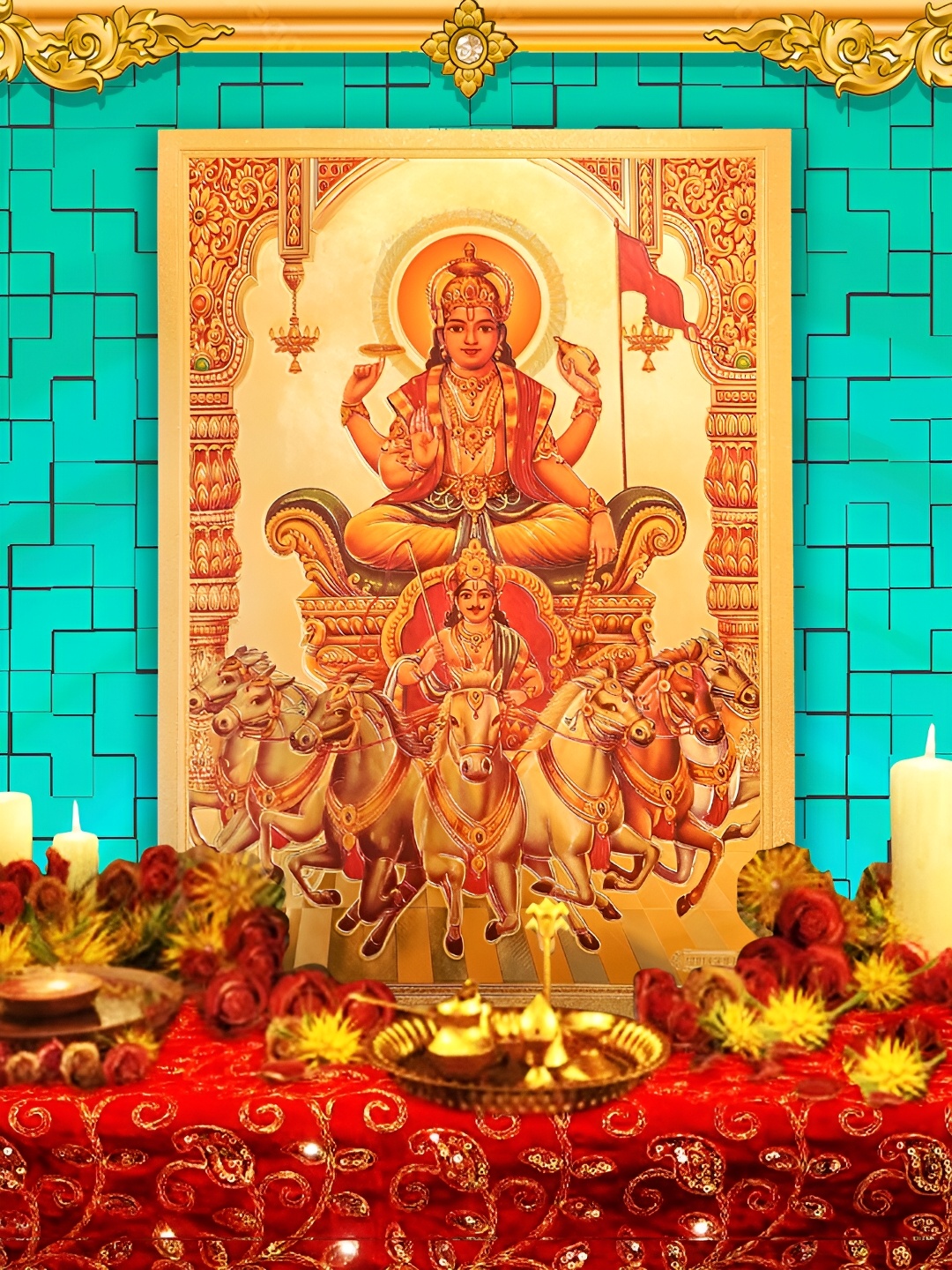 

Hawai 24k Gold Plated Lord Surya Dev Wall Art