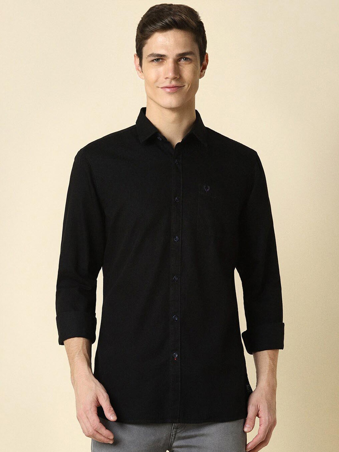 

Allen Solly Spread Collar Cotton Casual Shirt, Black