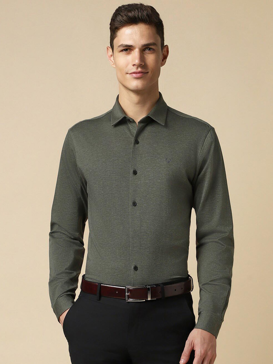 

Allen Solly Spread Collar Slim Fit Formal Pure Cotton Shirt, Green