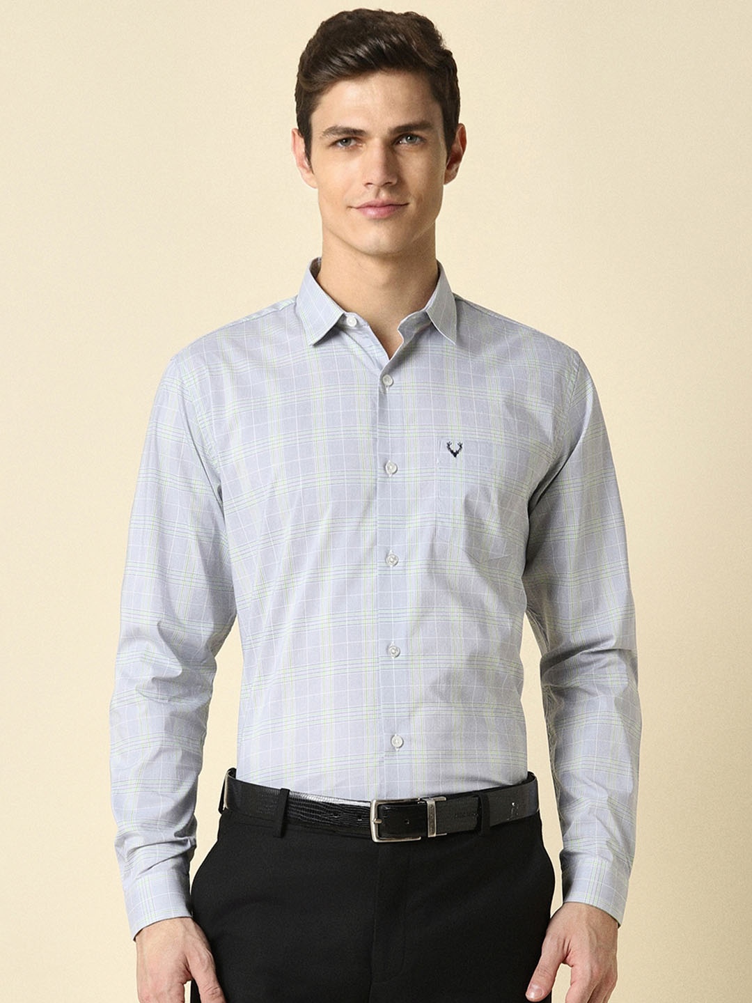 

Allen Solly Men Grey Slim Fit Checked Formal Shirt