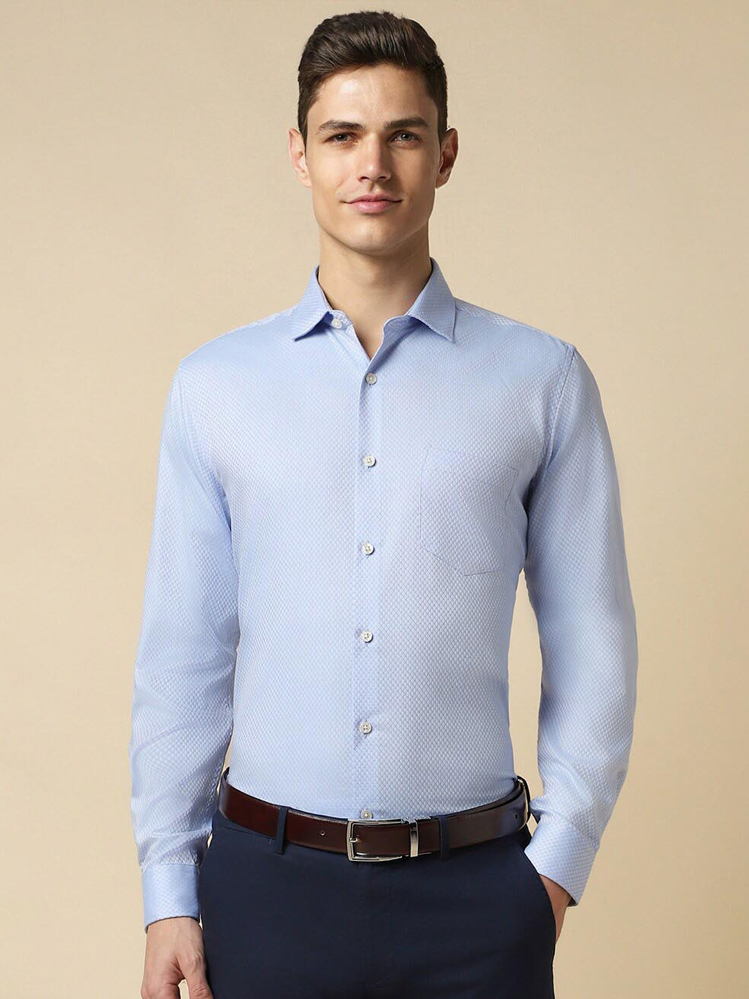 

Allen Solly Slim Fit Textured Self Design Formal Shirt, Blue