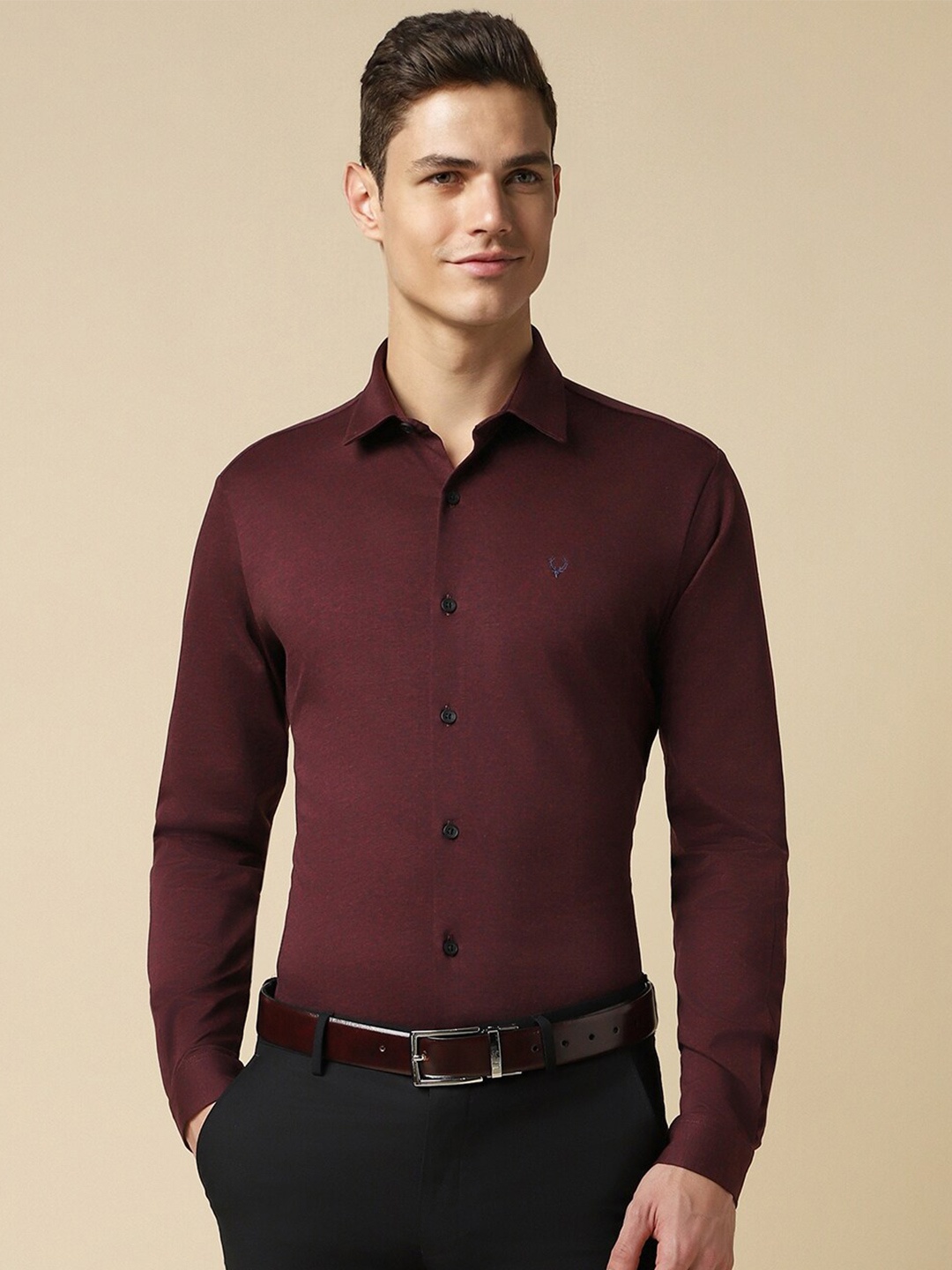 

Allen Solly Slim Fit Self Design Pure Cotton Formal Shirt, Maroon