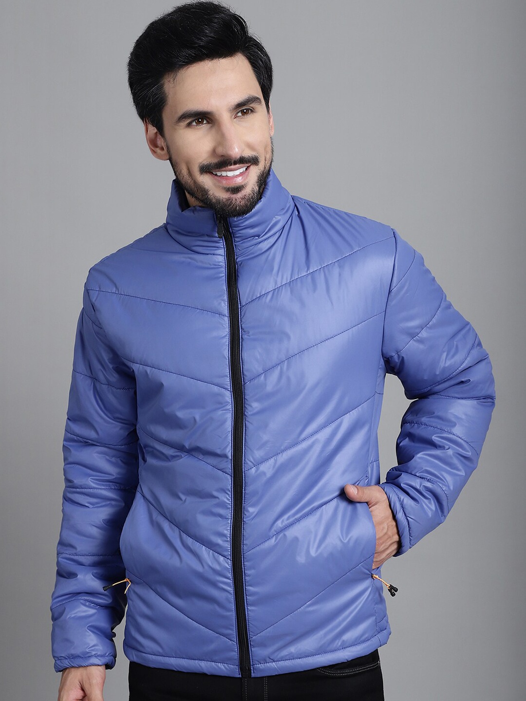 

Purple State Stand Collar Long Sleeves Puffer Jacket, Blue