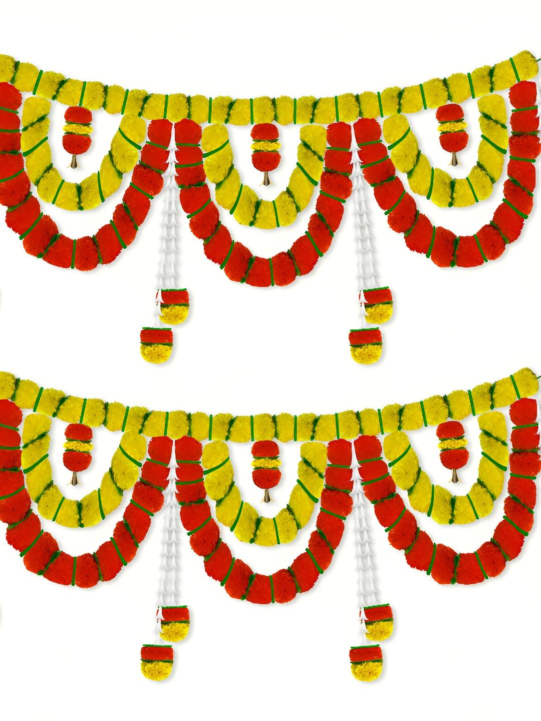 

iHandikart Yellow 2 Pieces Hanging Marigold With Rajnigandha Artificial Flower