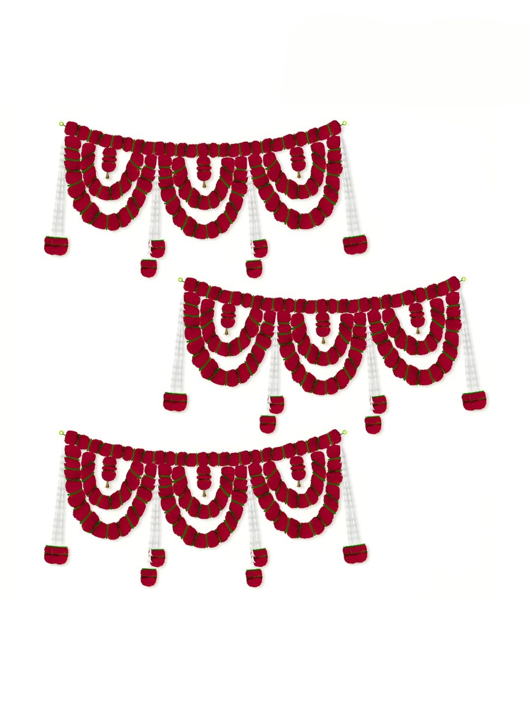

iHandikart Red 3 Pieces Hanging Marigold With Rajnigandha Artificial Flower