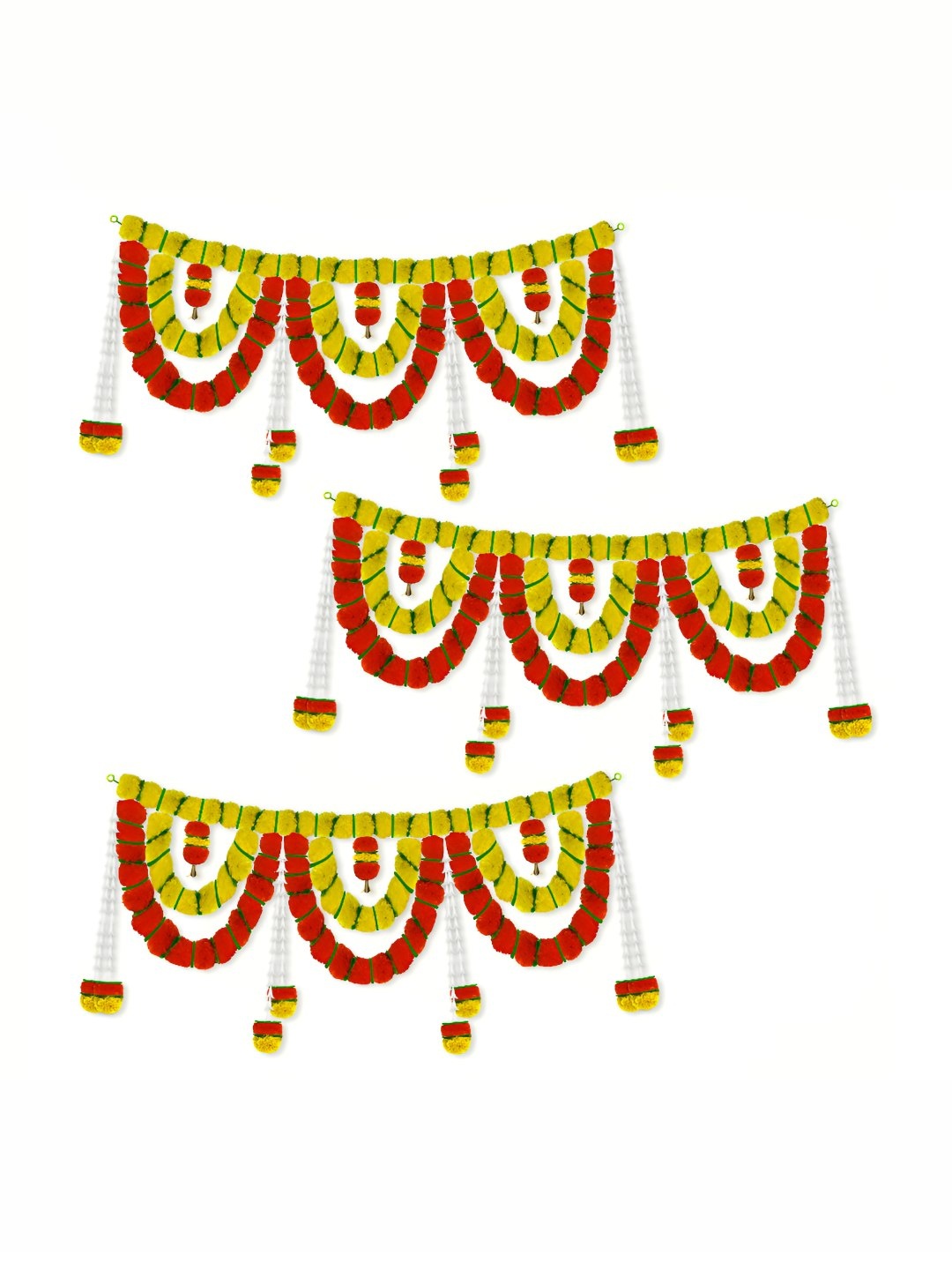 

iHandikart Yellow 3 Pieces Hanging Marigold With Rajnigandha Artificial Flower