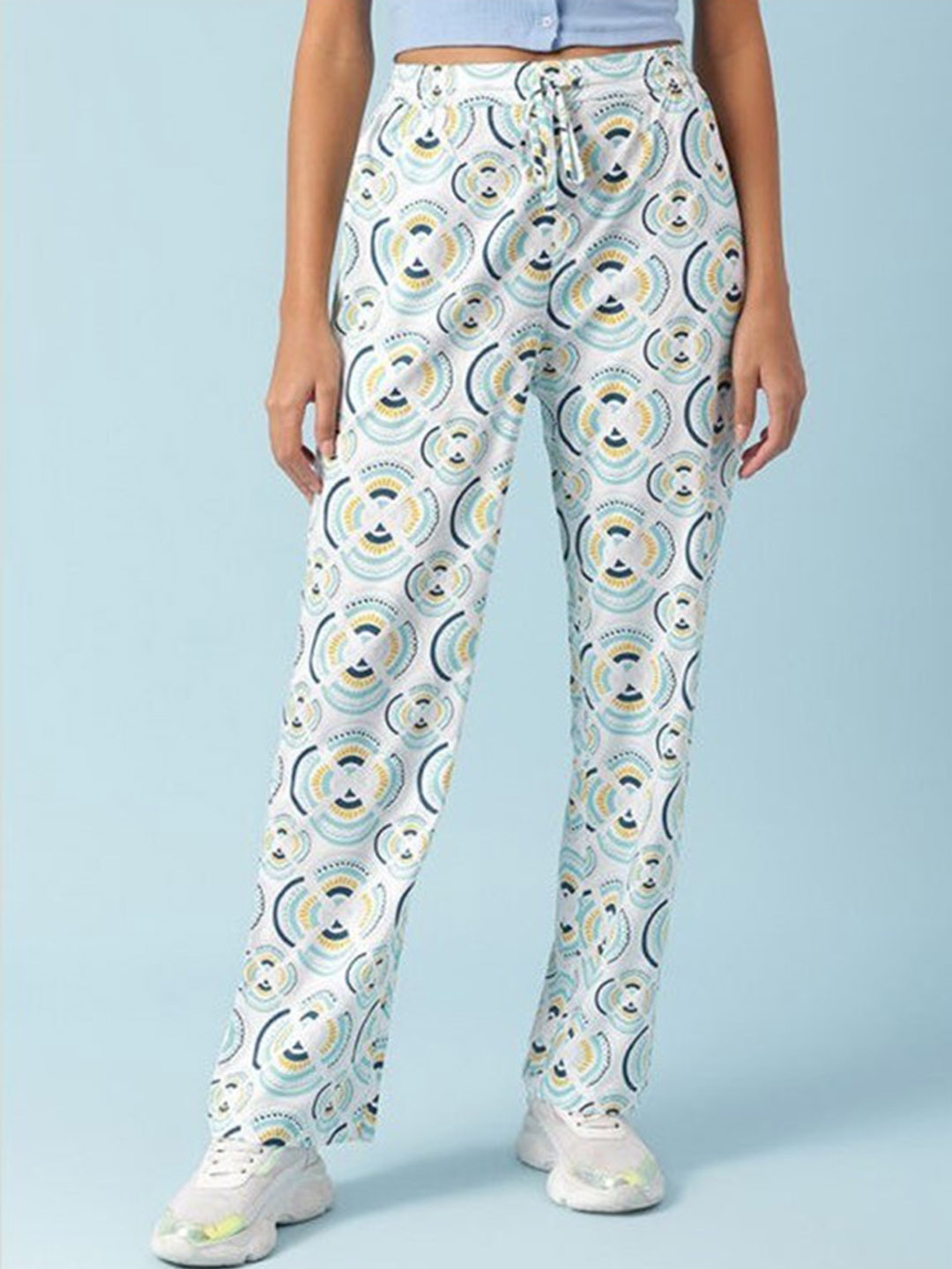 

Aila Women Geometric Printed Track Pant, Blue