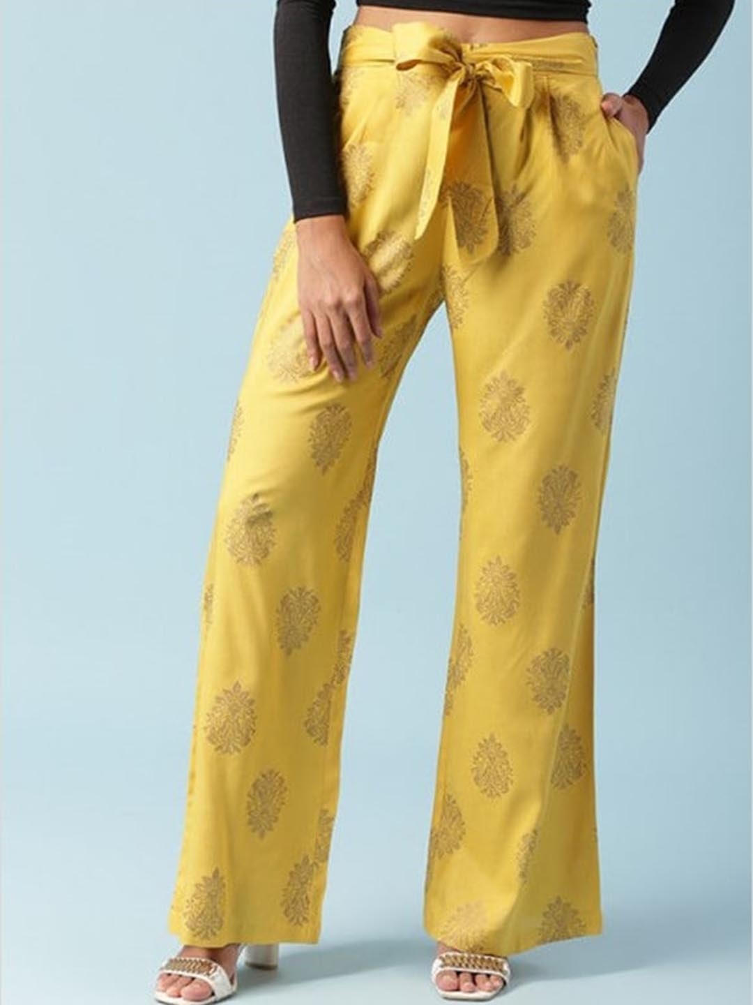

Aila Women Ethnic Motifs Printed Parallel Trouser, Yellow