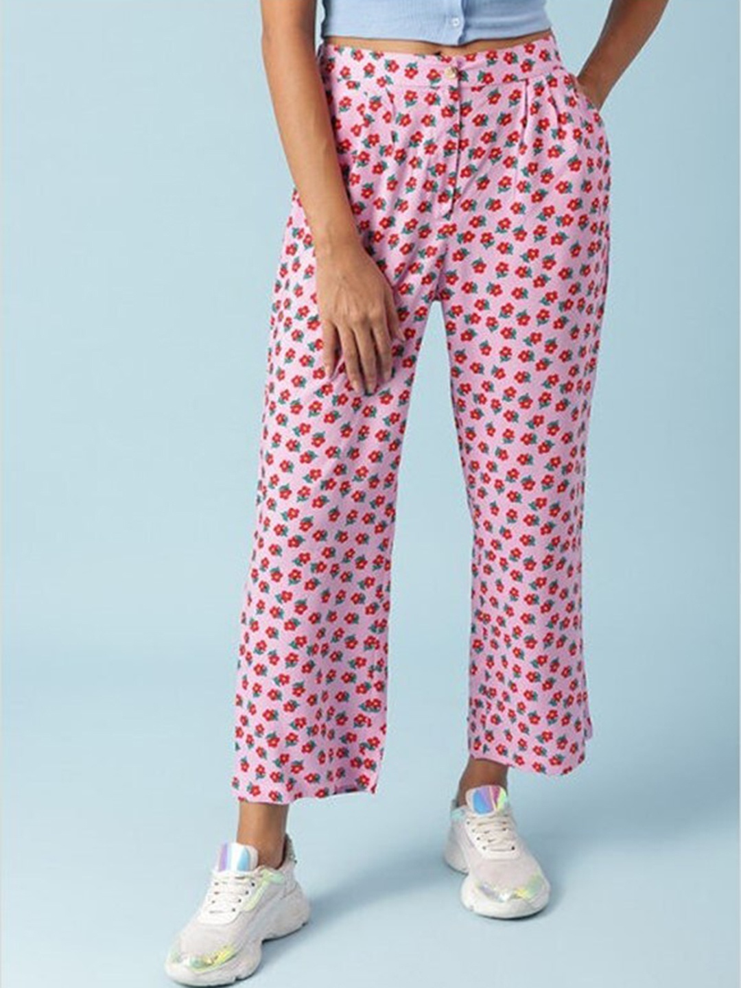 

Aila Women Floral Printed Mid Rise Trousers, Purple
