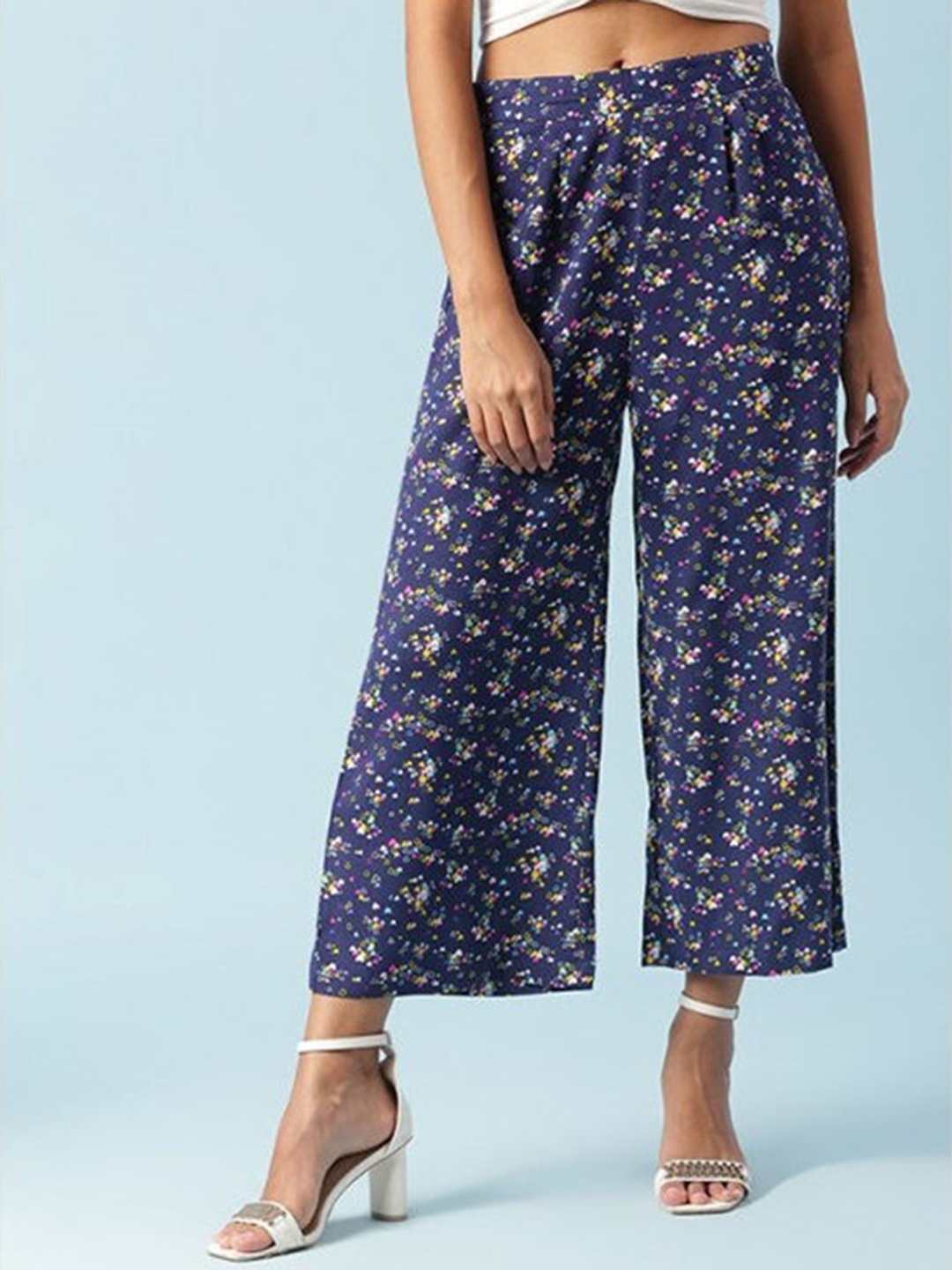 

Aila Women Mid-Rise Floral Printed Trouser, Navy blue