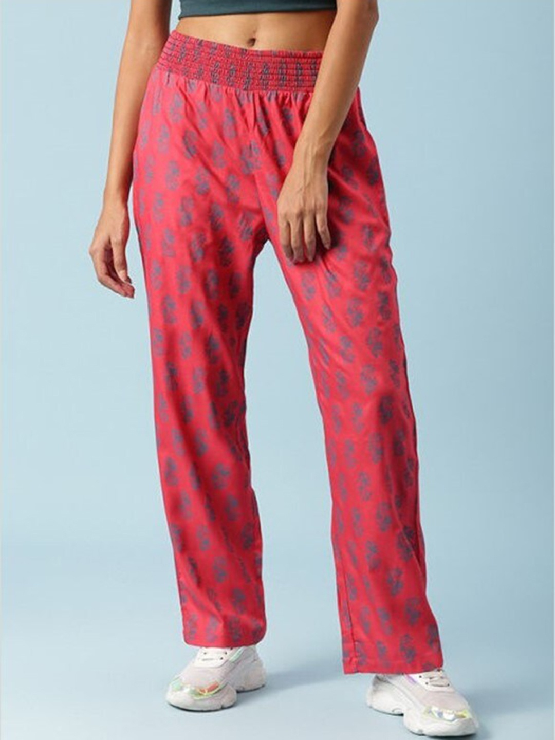 

Aila Women Straight Fit Floral Printed Trouser, Pink