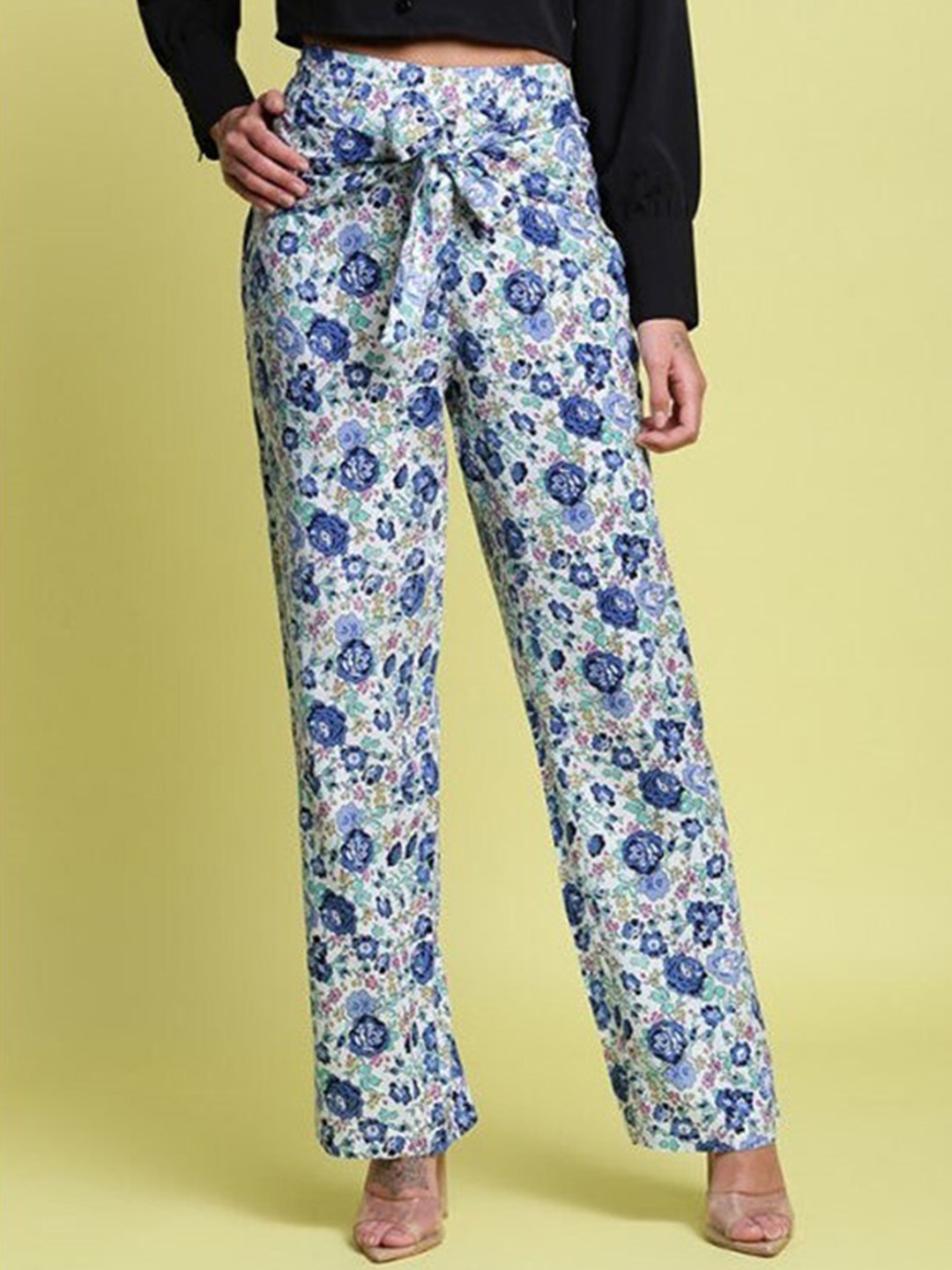 

Aila Women Mid-Rise Floral Printed Trouser, Blue