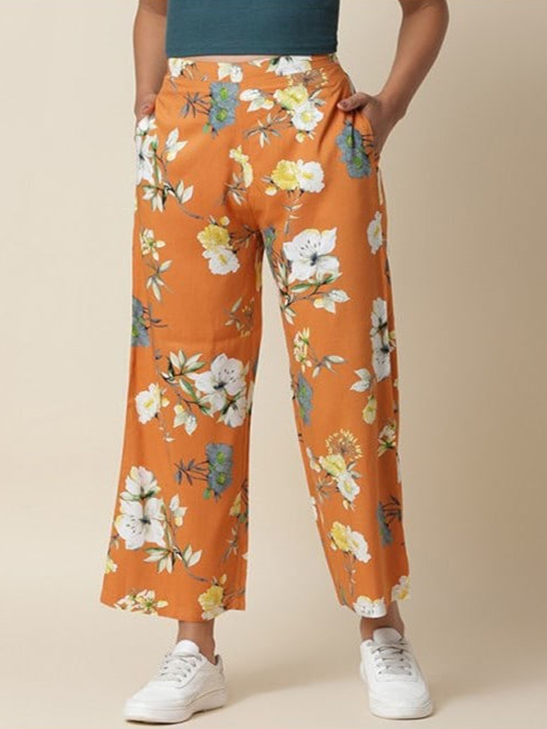 

Aila Women Mid-Rise Floral Printed Trouser, Orange