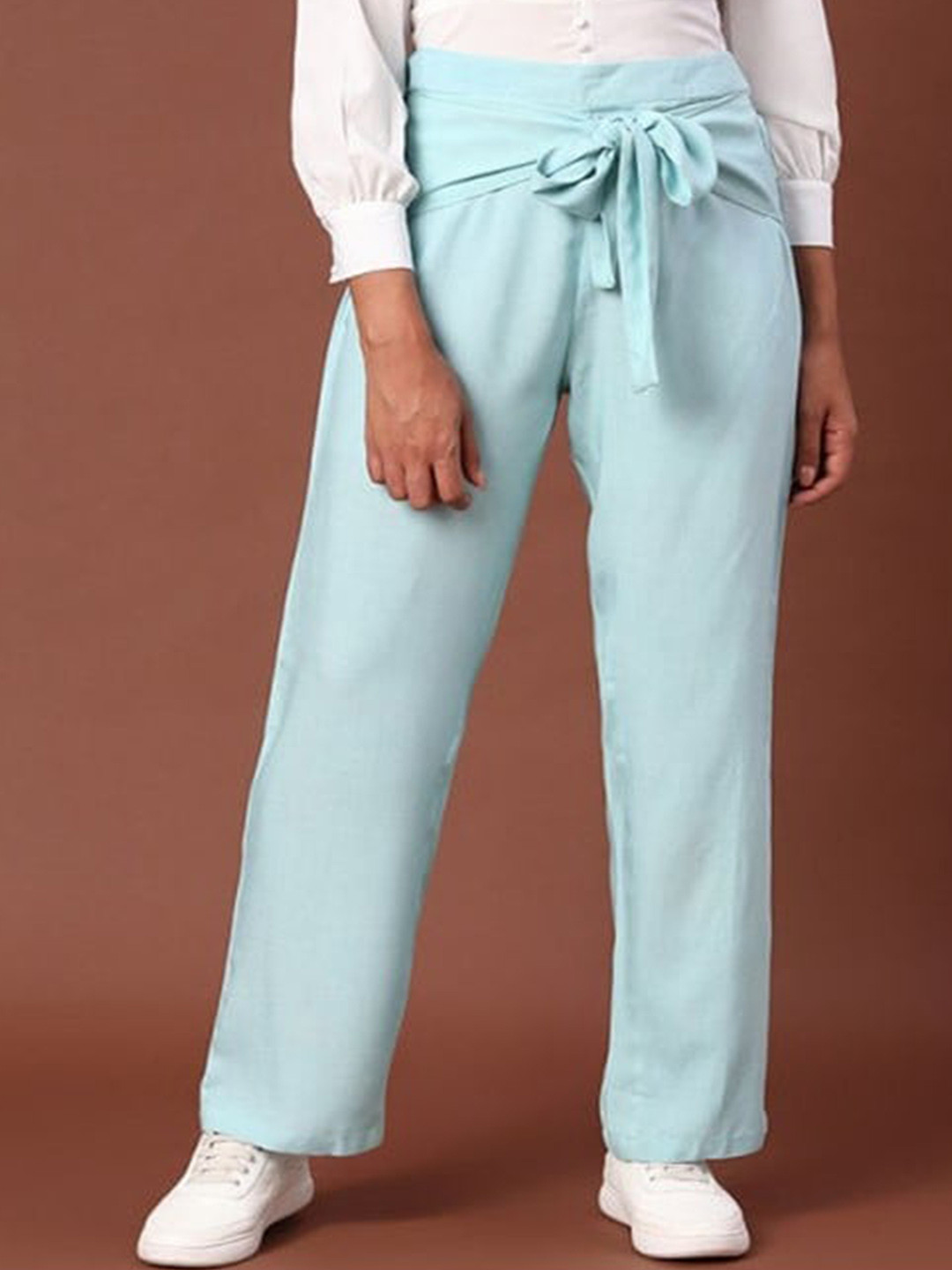 

Aila Women Mid-Rise Straight Fit Trousers, Blue