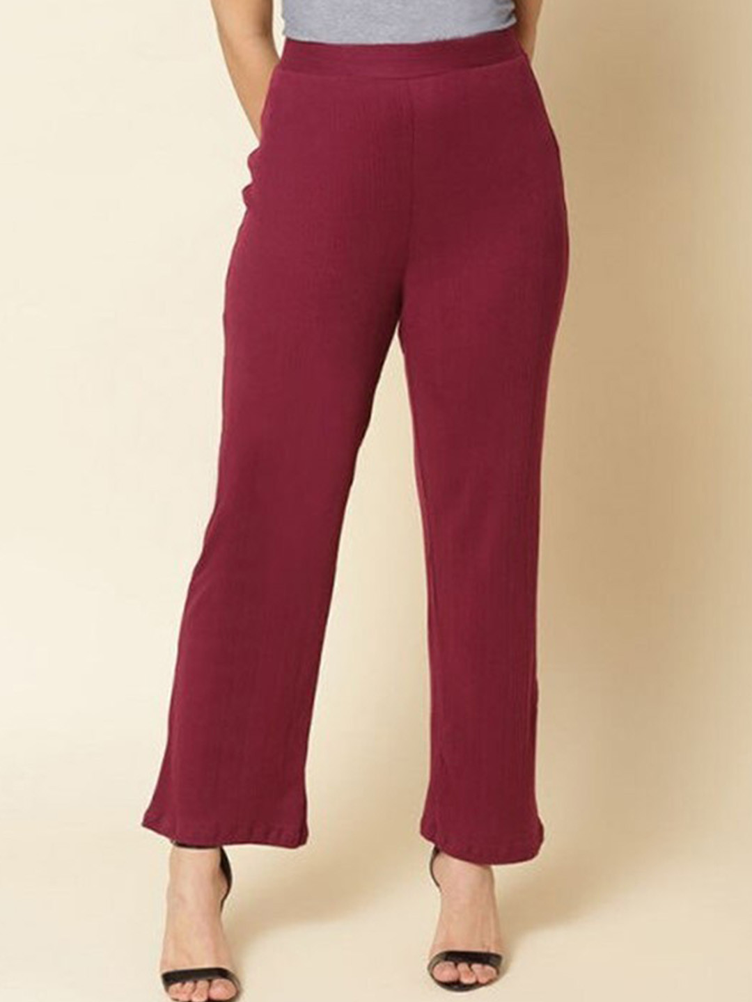 

Aila Women Mid Rise Easy Wash Cotton Trousers, Maroon