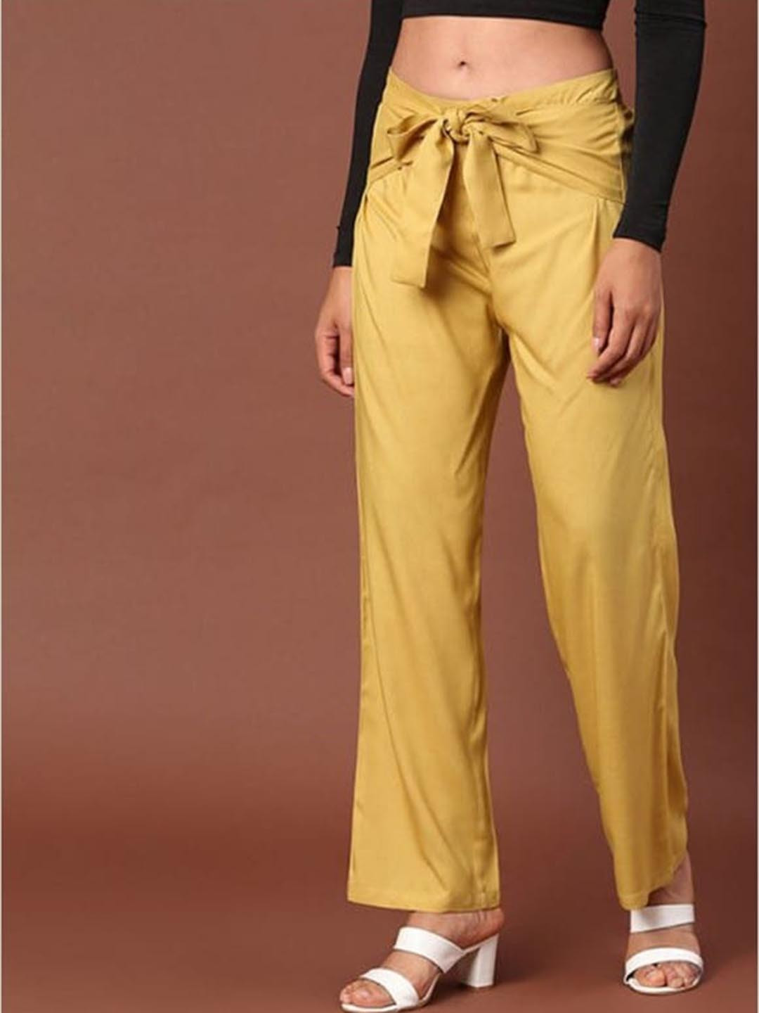 

Aila Women Mid Rise Easy Wash Trousers, Mustard
