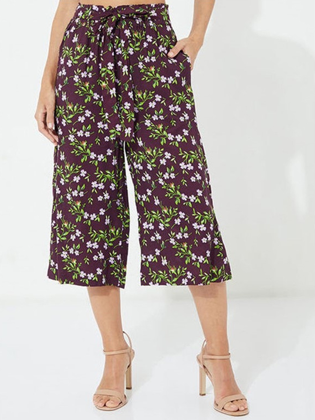 

Aila Women Floral Printed Culottes Trousers, Purple