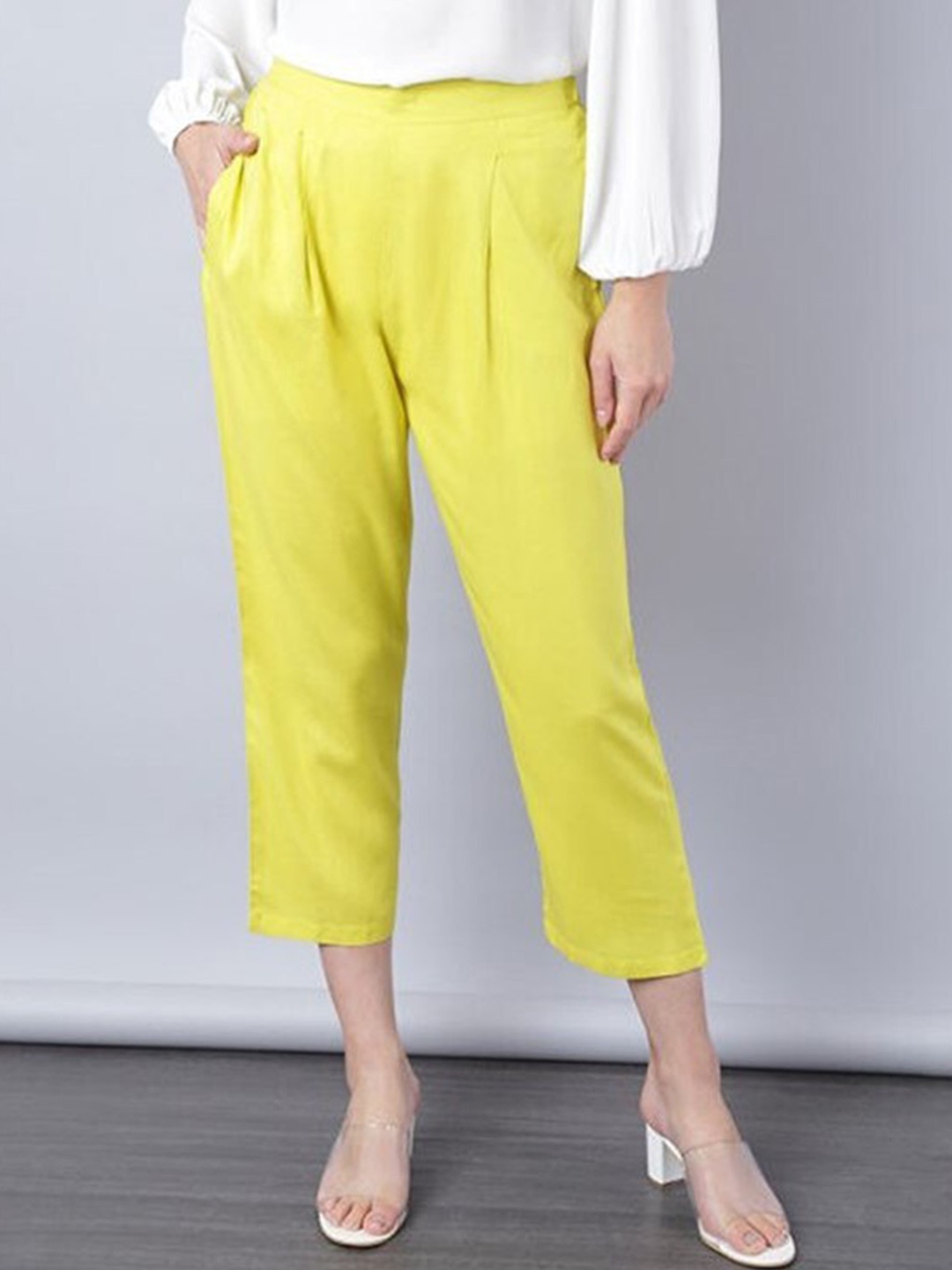 

Aila Women Mid-Rise Cropped Peg Trousers, Yellow