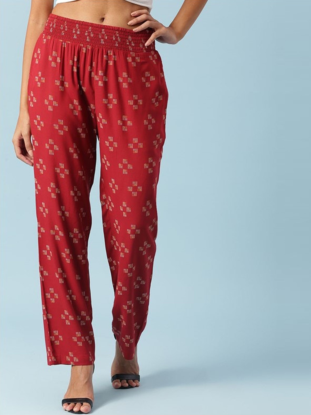 

Aila Women Mid Rise Printed Parallel Trouser, Red